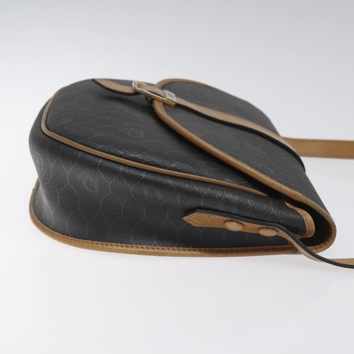 Christian Dior Honeycomb Canvas Chain Shoulder Bag PVC Black gold Auth ep7550