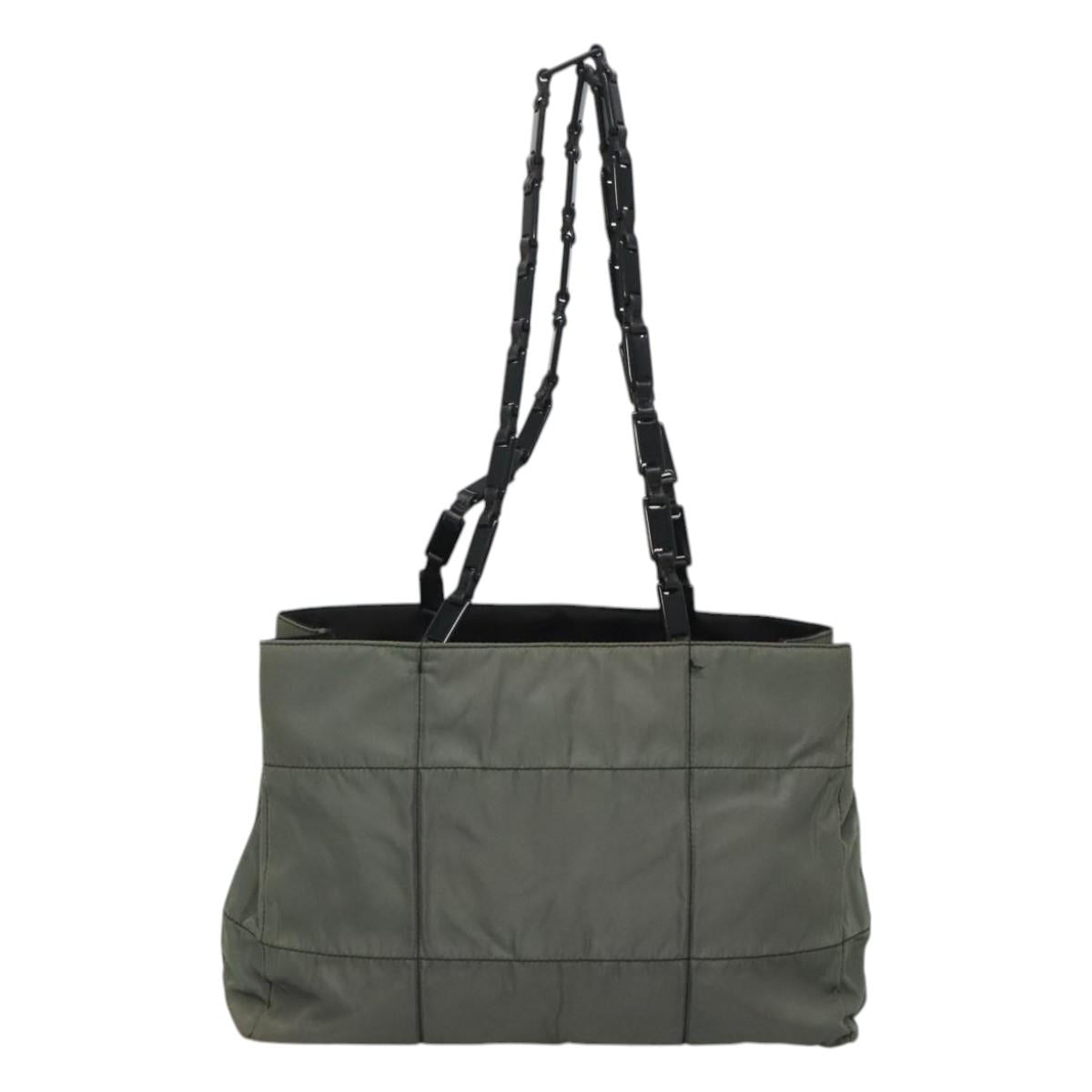 PRADA Tote Bag Nylon Plastic Gray Black Auth ep7577