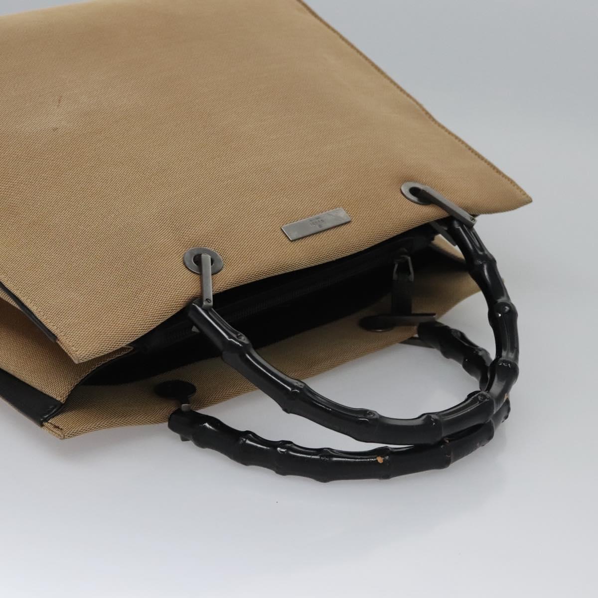 GUCCI Bamboo Hand Bag Canvas Beige Black 002 1010 Auth ep7583