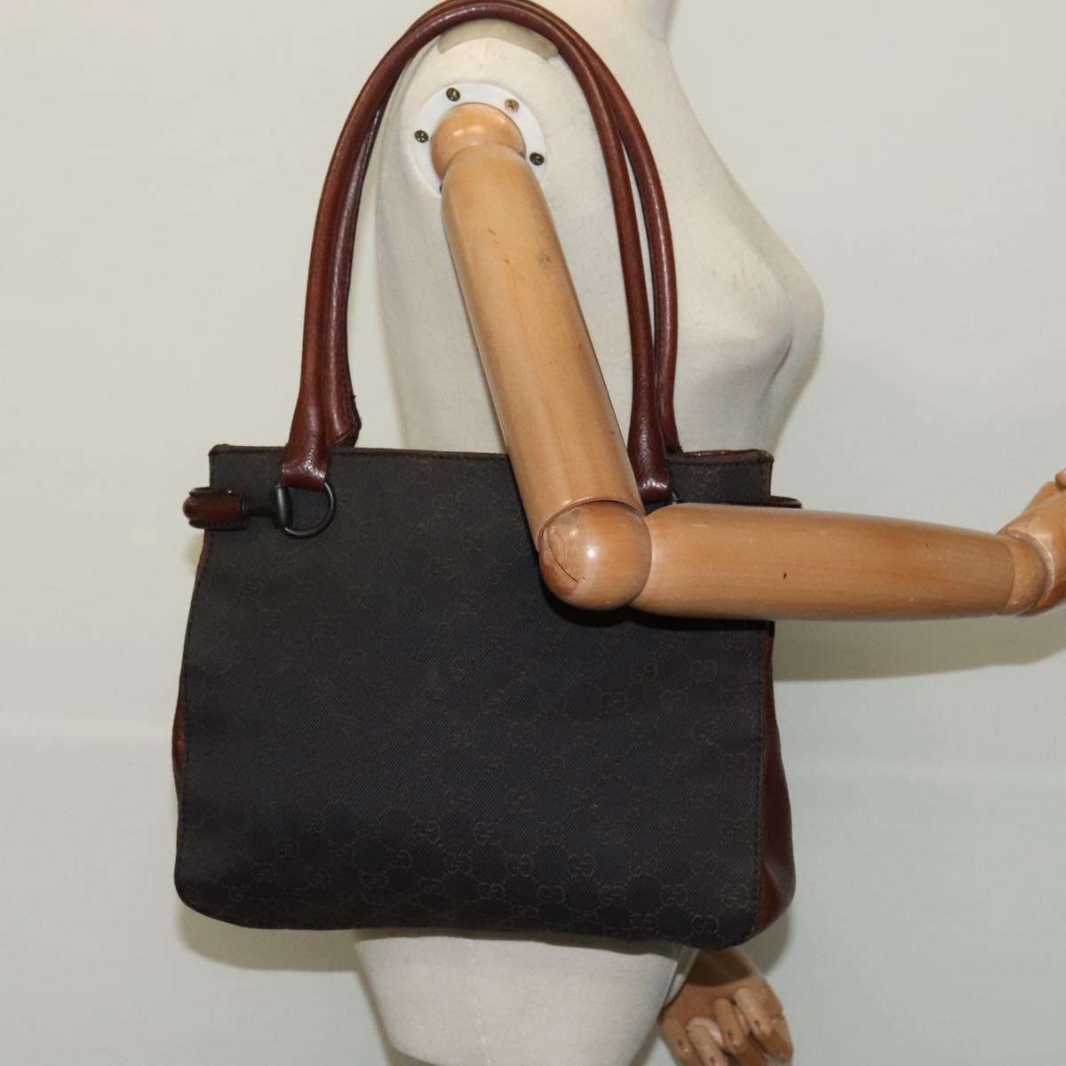 GUCCI GG Canvas Tote Bag Brown Silver 101971 Auth ep7608