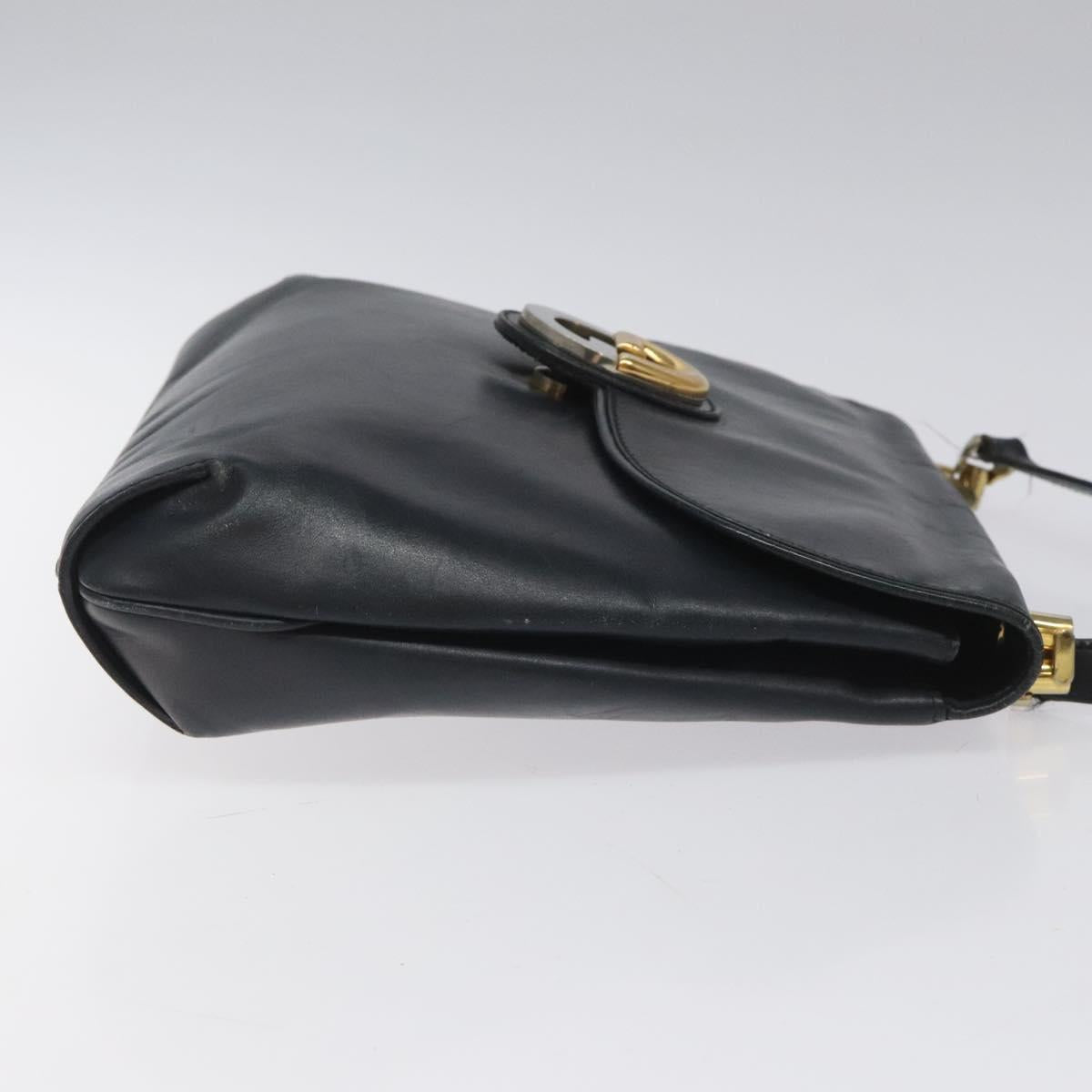 GUCCI Shoulder Bag Leather Navy Gold Auth ep7619