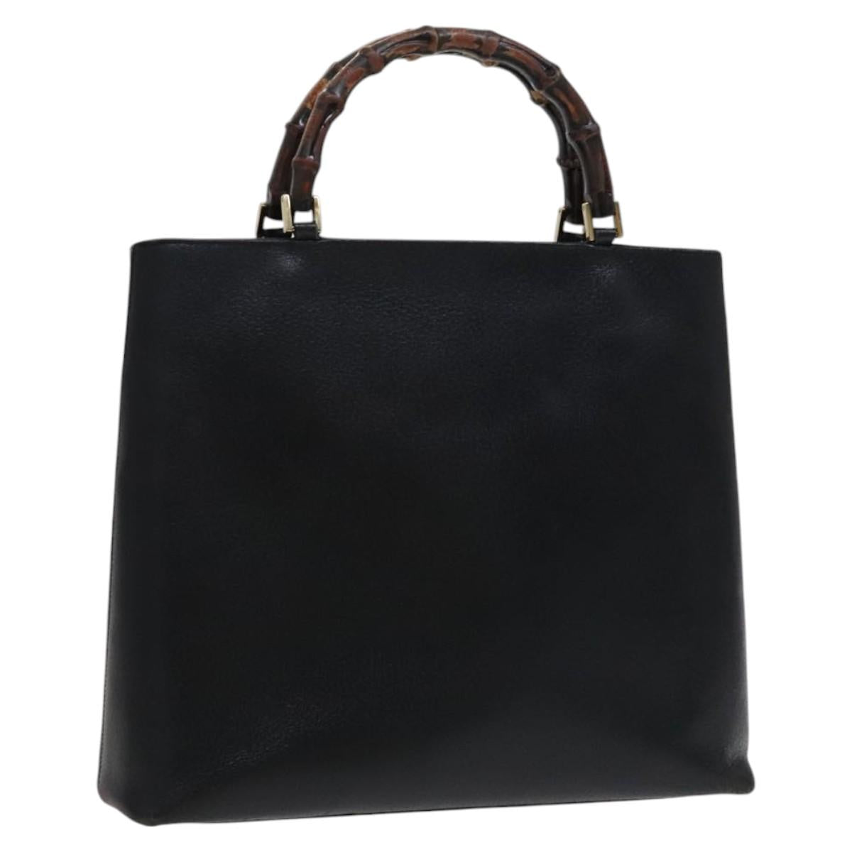 GUCCI Bamboo Hand Bag Leather Black Gold 002 0505 Auth ep7706