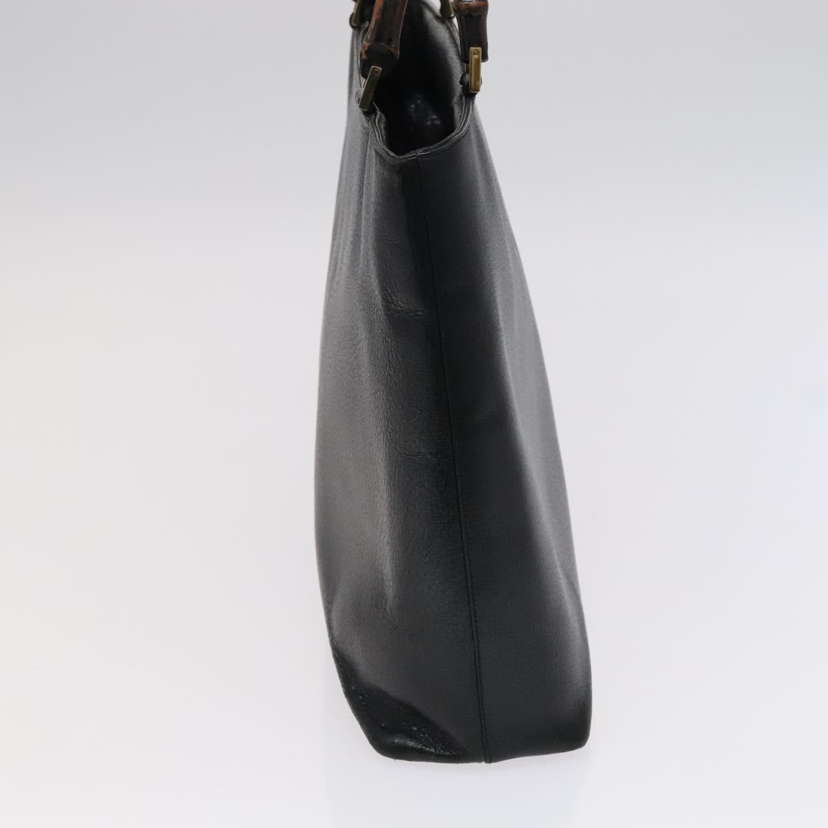 GUCCI Bamboo Hand Bag Leather Black Gold 002 0505 Auth ep7706
