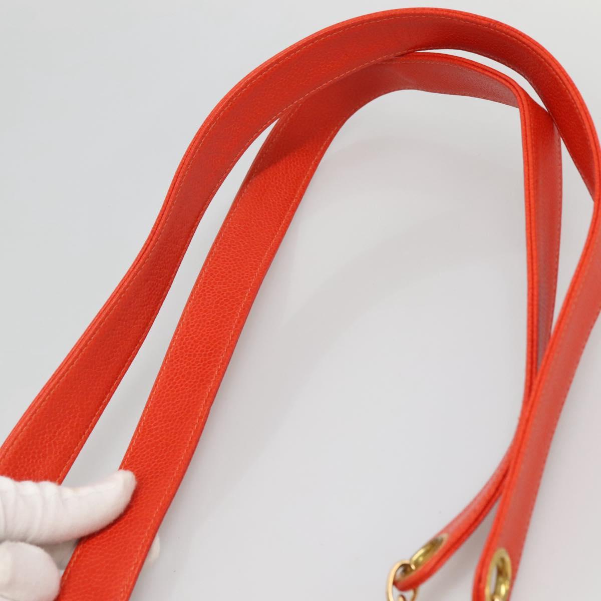 CHANEL Chain Tote Bag Caviar Skin Orange Gold CC Auth ep7741