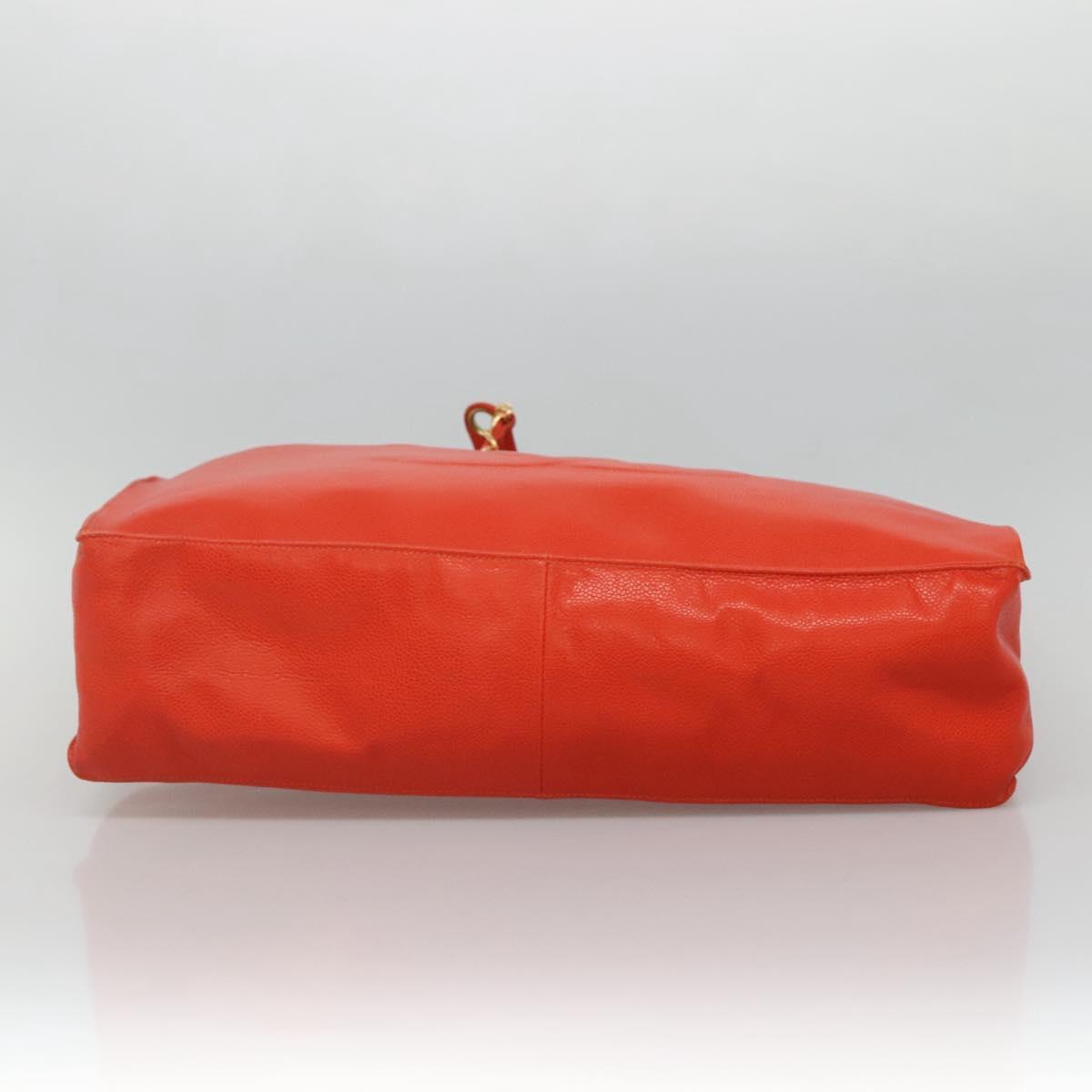 CHANEL Chain Tote Bag Caviar Skin Orange Gold CC Auth ep7741