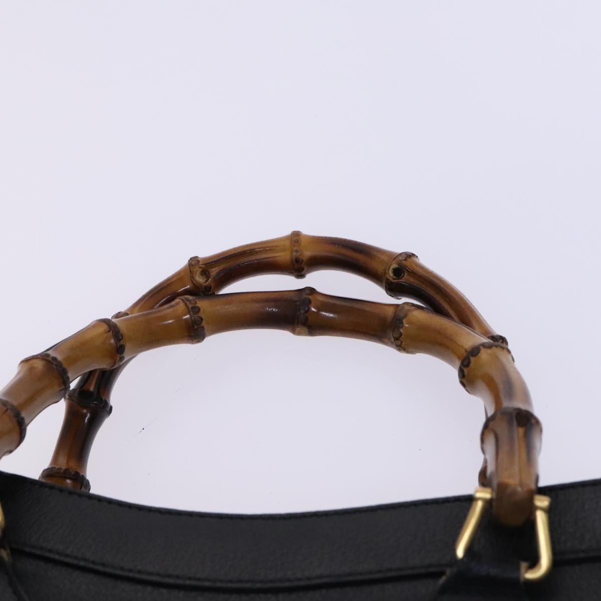 GUCCI Bamboo Hand Bag Leather Black Gold 002 1186 0260 Auth ep7750