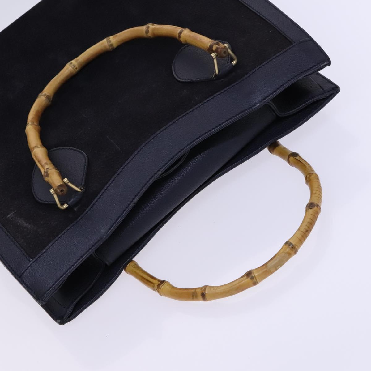 GUCCI Bamboo Hand Bag Suede Leather Navy Gold Auth ep7759