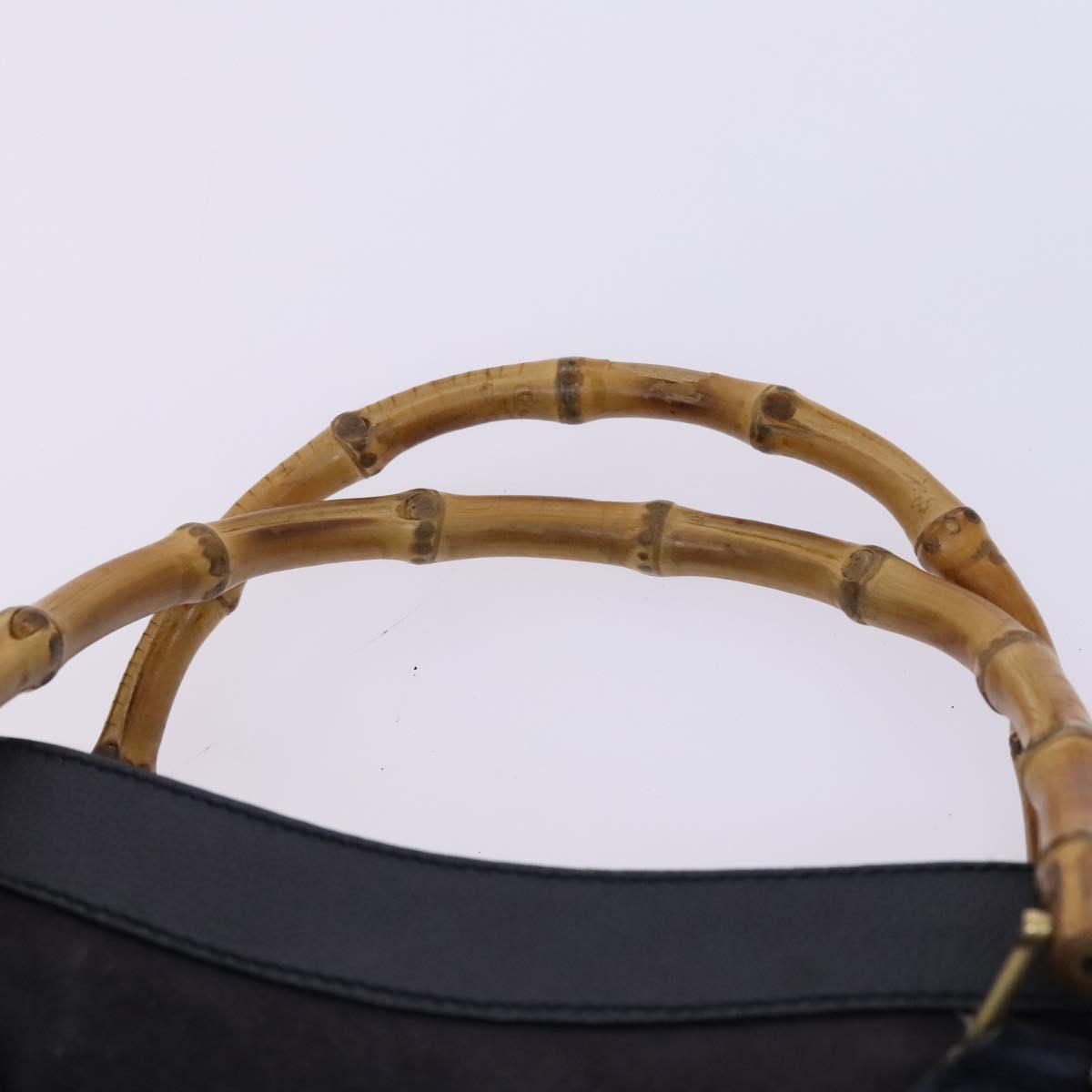 GUCCI Bamboo Hand Bag Suede Leather Navy Gold Auth ep7759