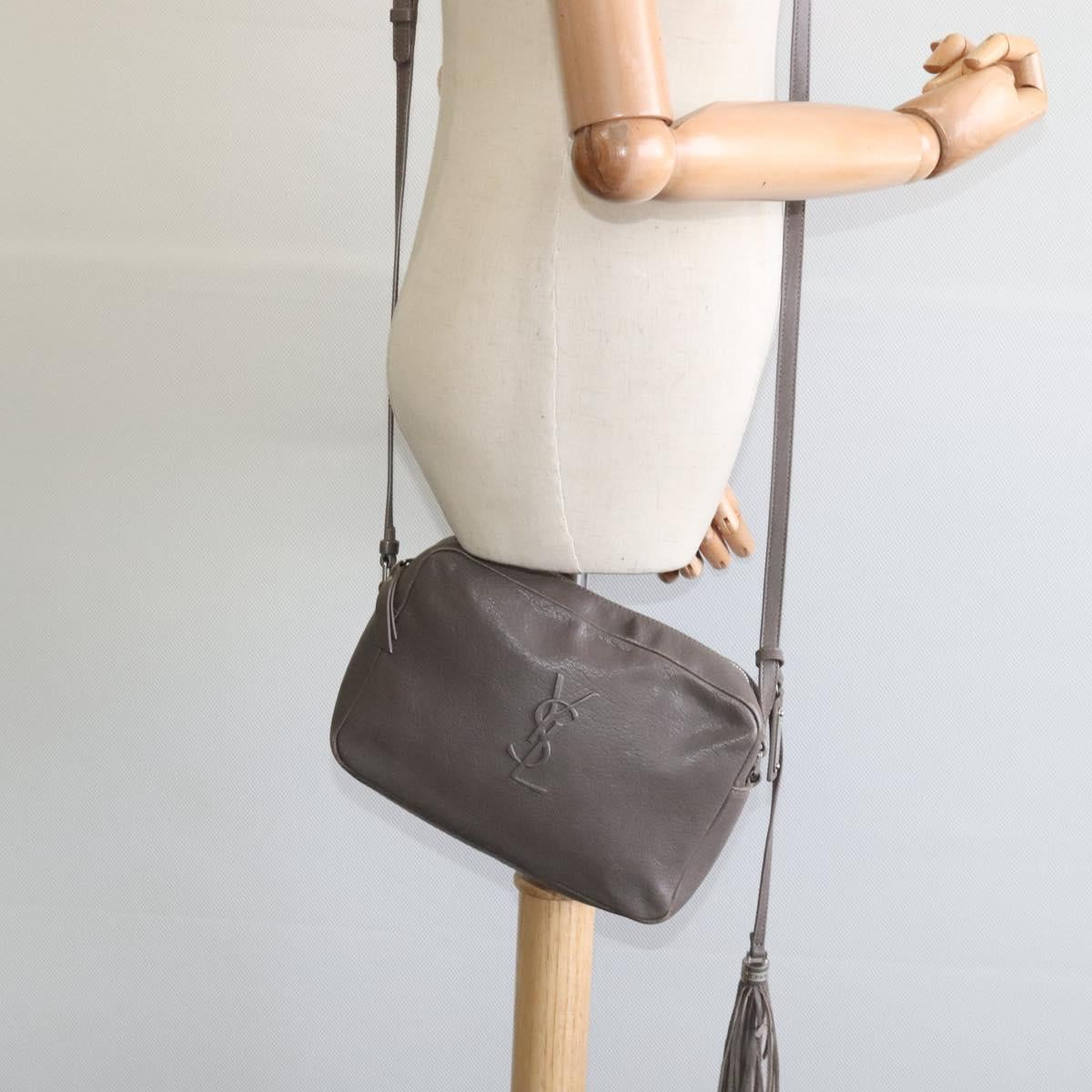 SAINT LAURENT Shoulder Camera Bag Leather Gray Silver Auth ep7783