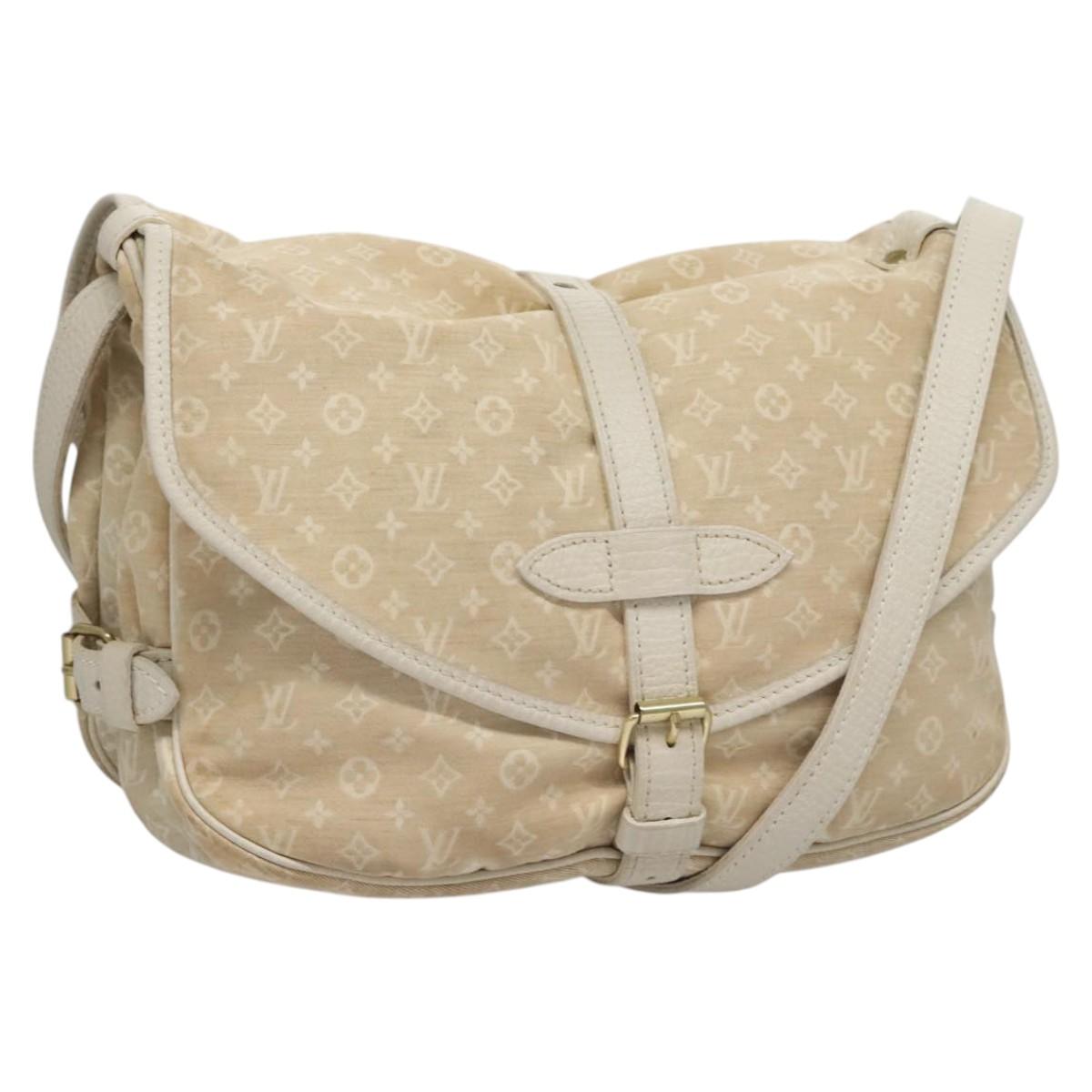 LOUIS VUITTON Monogram Mini Lin Saumur PM Shoulder Bag Ivory M95314 Auth ep7784