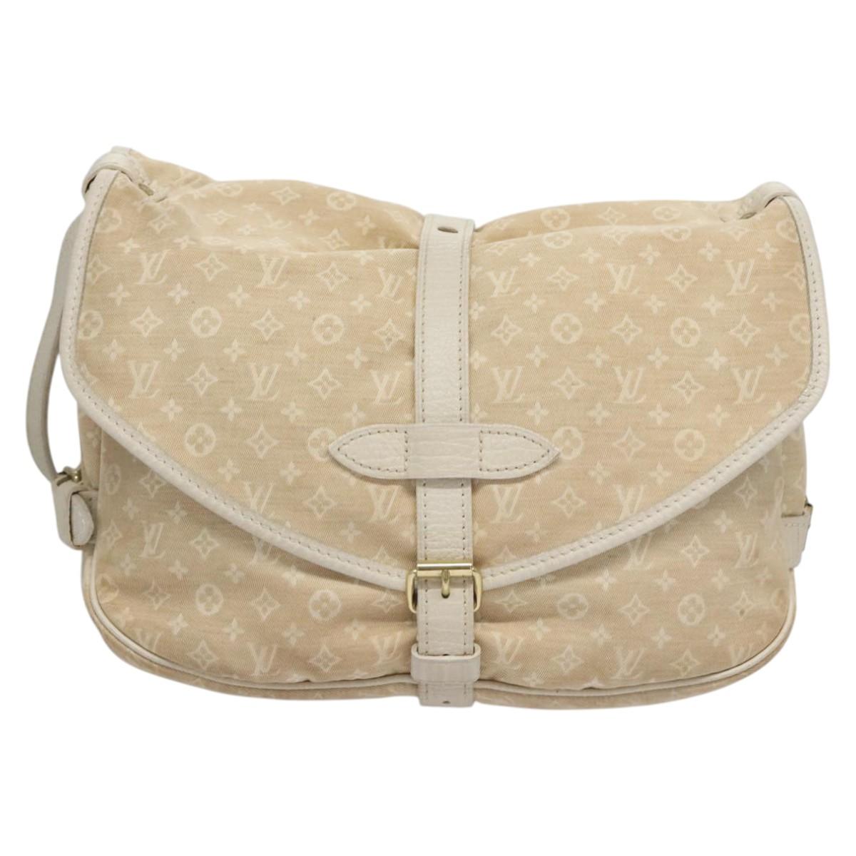 LOUIS VUITTON Monogram Mini Lin Saumur PM Shoulder Bag Ivory M95314 Auth ep7784