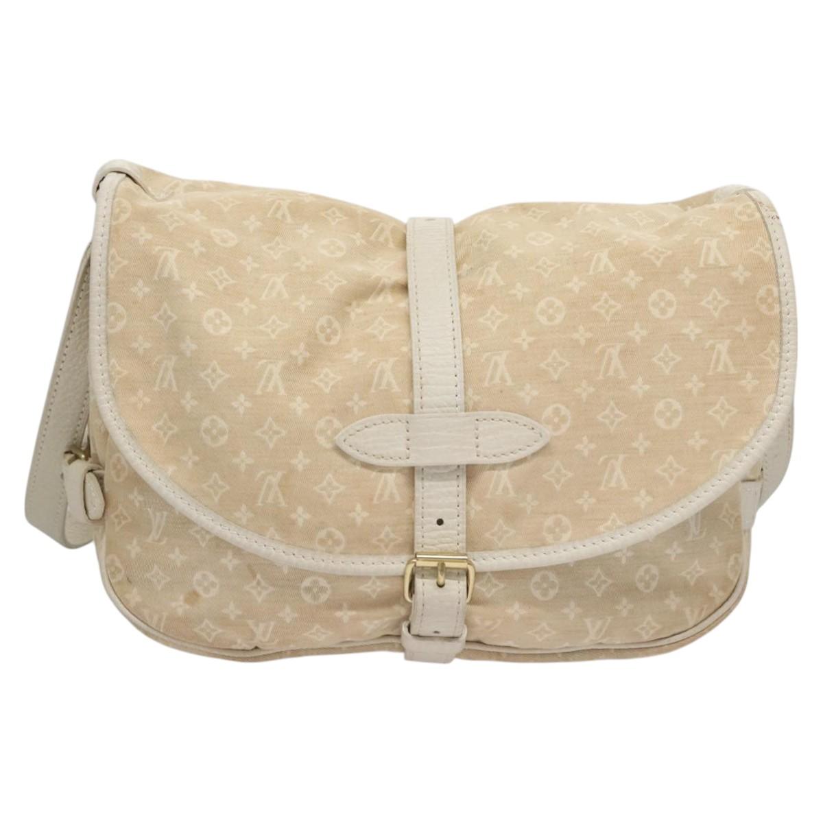 LOUIS VUITTON Monogram Mini Lin Saumur PM Shoulder Bag Ivory M95314 Auth ep7784