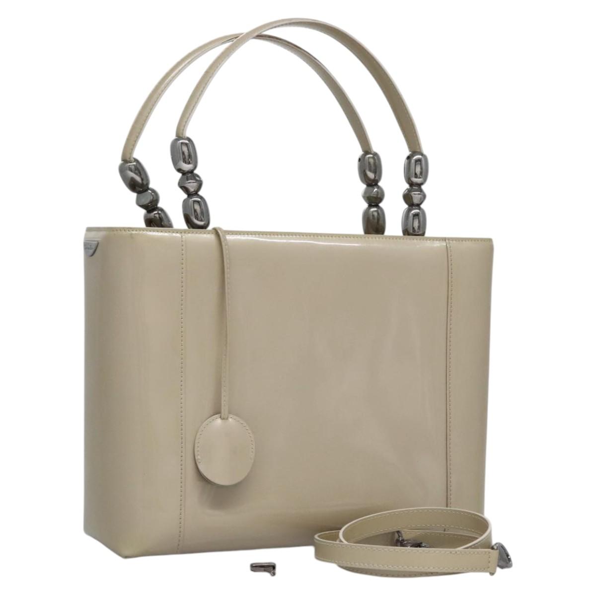 Christian Dior Maris Pearl Bag Patent leather 2way Beige MA-0949 Auth ep7794