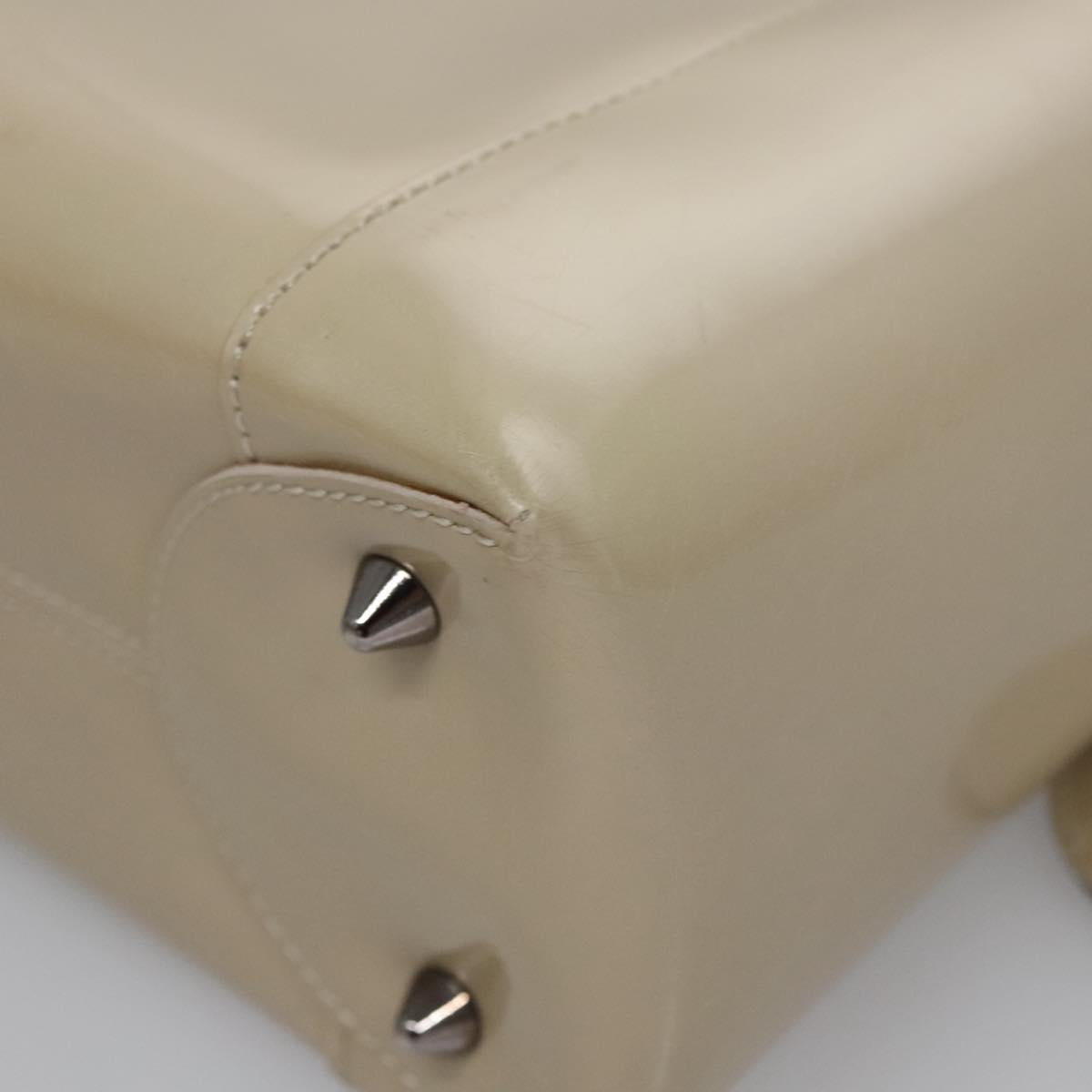 Christian Dior Maris Pearl Bag Patent leather 2way Beige MA-0949 Auth ep7794