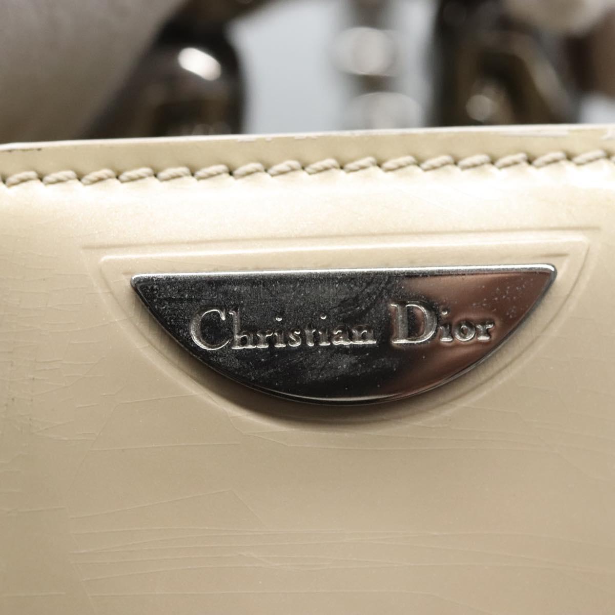 Christian Dior Maris Pearl Bag Patent leather 2way Beige MA-0949 Auth ep7794