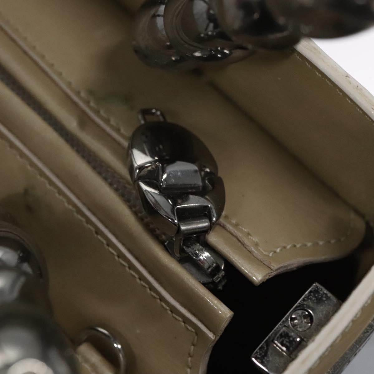 Christian Dior Maris Pearl Bag Patent leather 2way Beige MA-0949 Auth ep7794