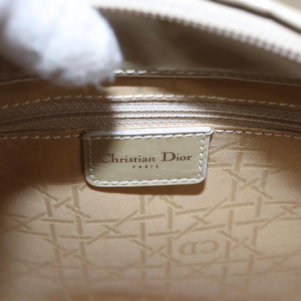 Christian Dior Maris Pearl Bag Patent leather 2way Beige MA-0949 Auth ep7794