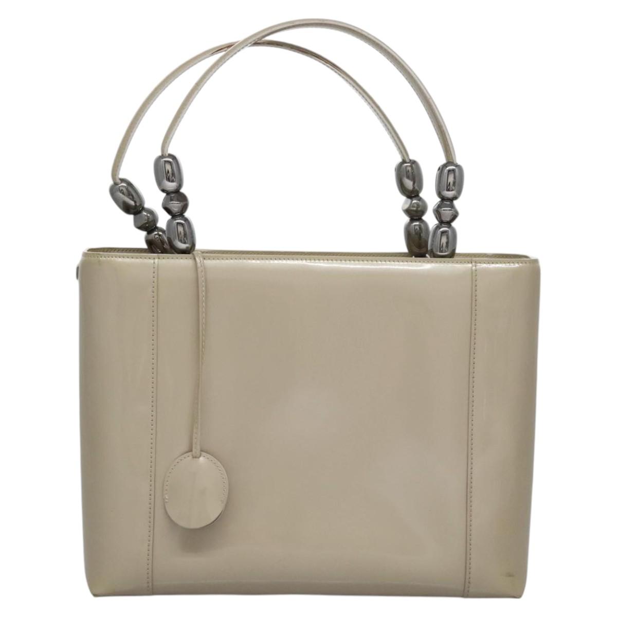 Christian Dior Maris Pearl Bag Patent leather 2way Beige MA-0949 Auth ep7794