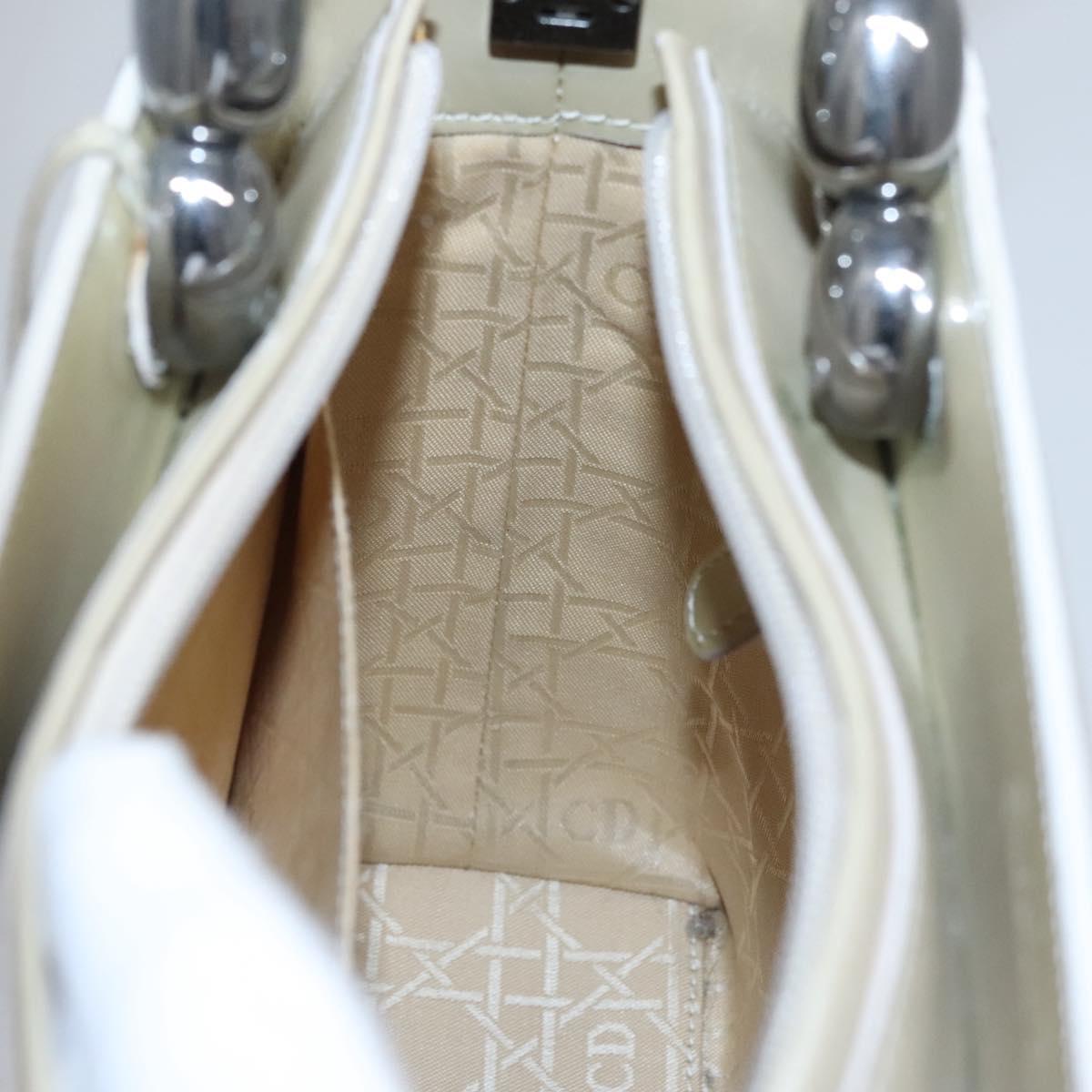 Christian Dior Maris Pearl Bag Patent leather 2way Beige MA-0949 Auth ep7794