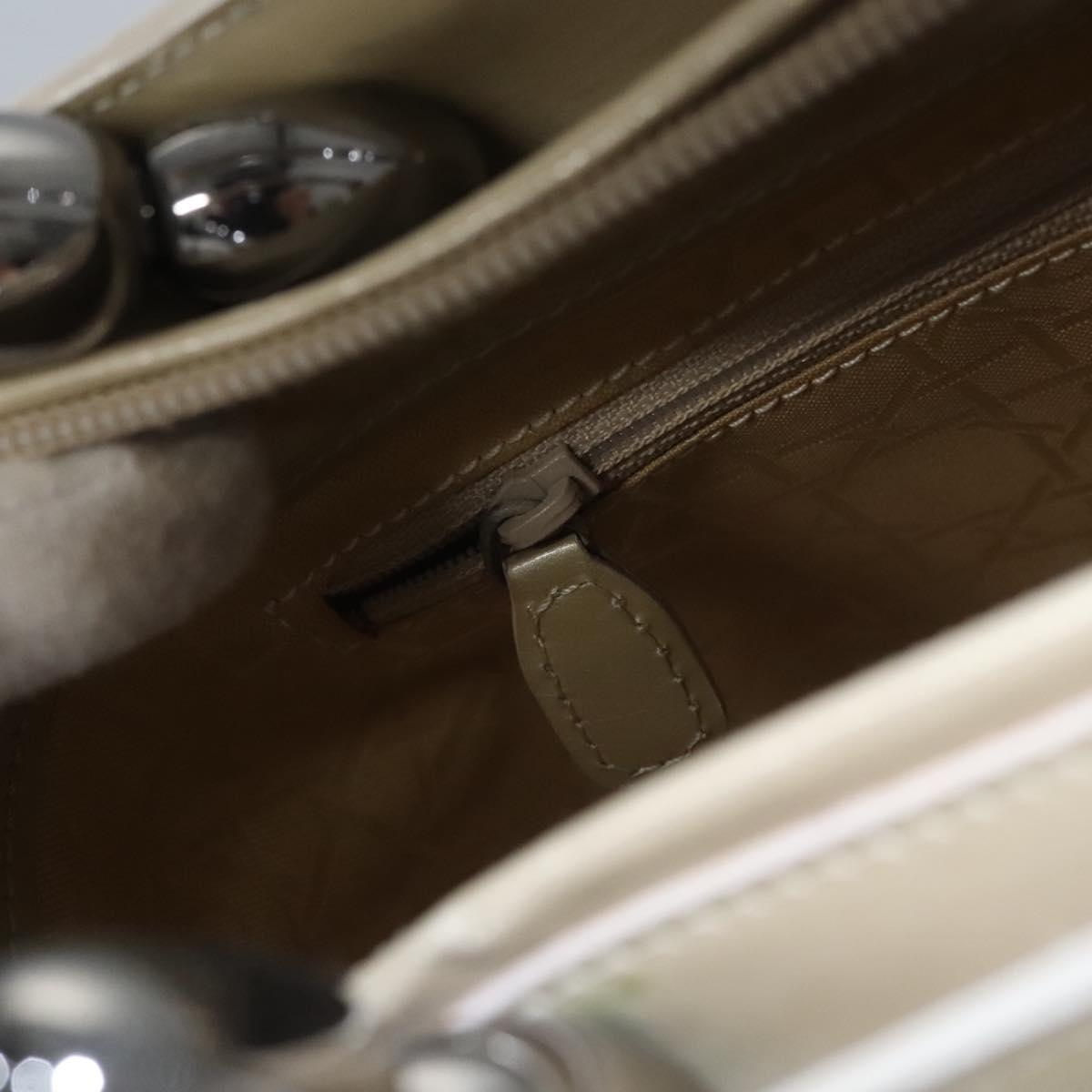 Christian Dior Maris Pearl Bag Patent leather 2way Beige MA-0949 Auth ep7794