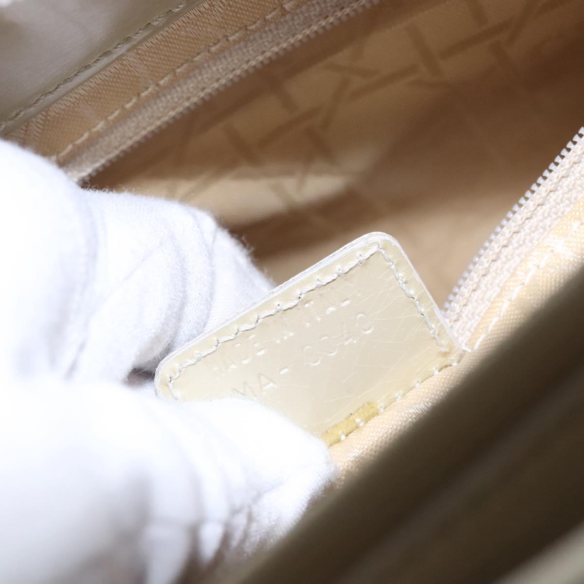 Christian Dior Maris Pearl Bag Patent leather 2way Beige MA-0949 Auth ep7794