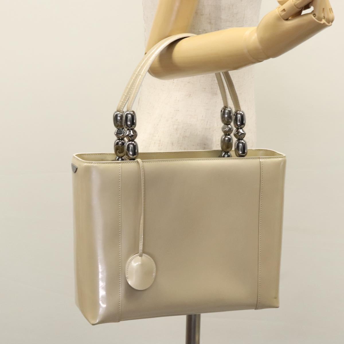 Christian Dior Maris Pearl Bag Patent leather 2way Beige MA-0949 Auth ep7794