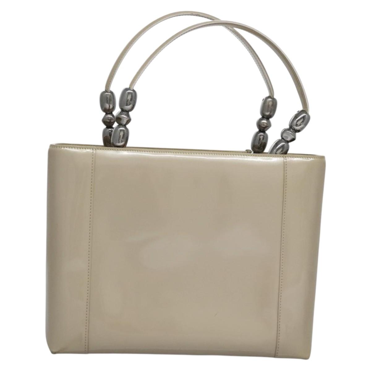 Christian Dior Maris Pearl Bag Patent leather 2way Beige MA-0949 Auth ep7794