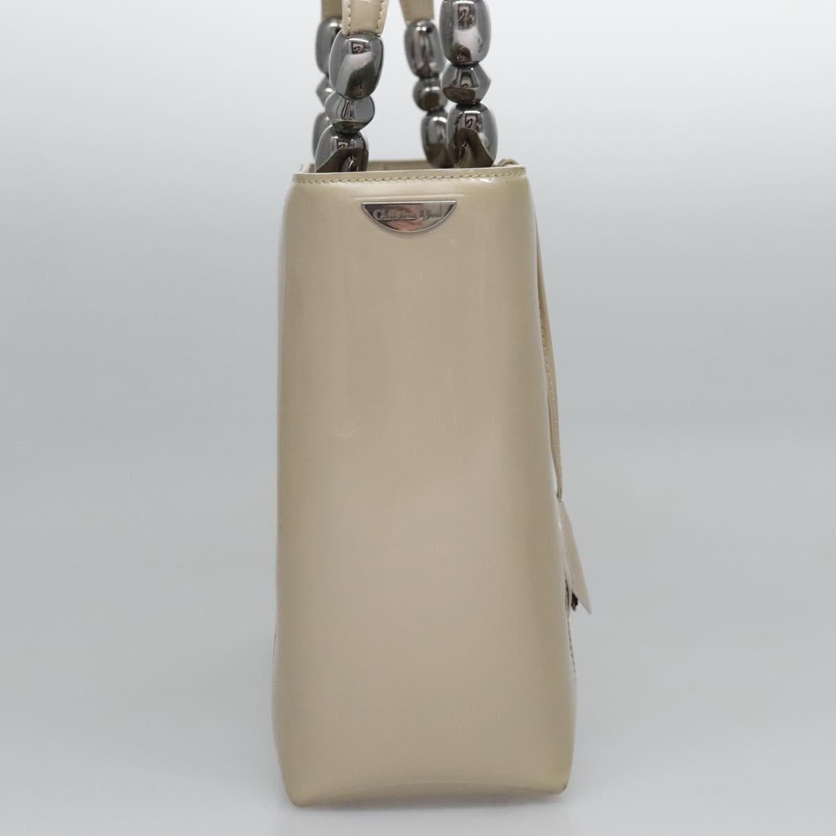 Christian Dior Maris Pearl Bag Patent leather 2way Beige MA-0949 Auth ep7794