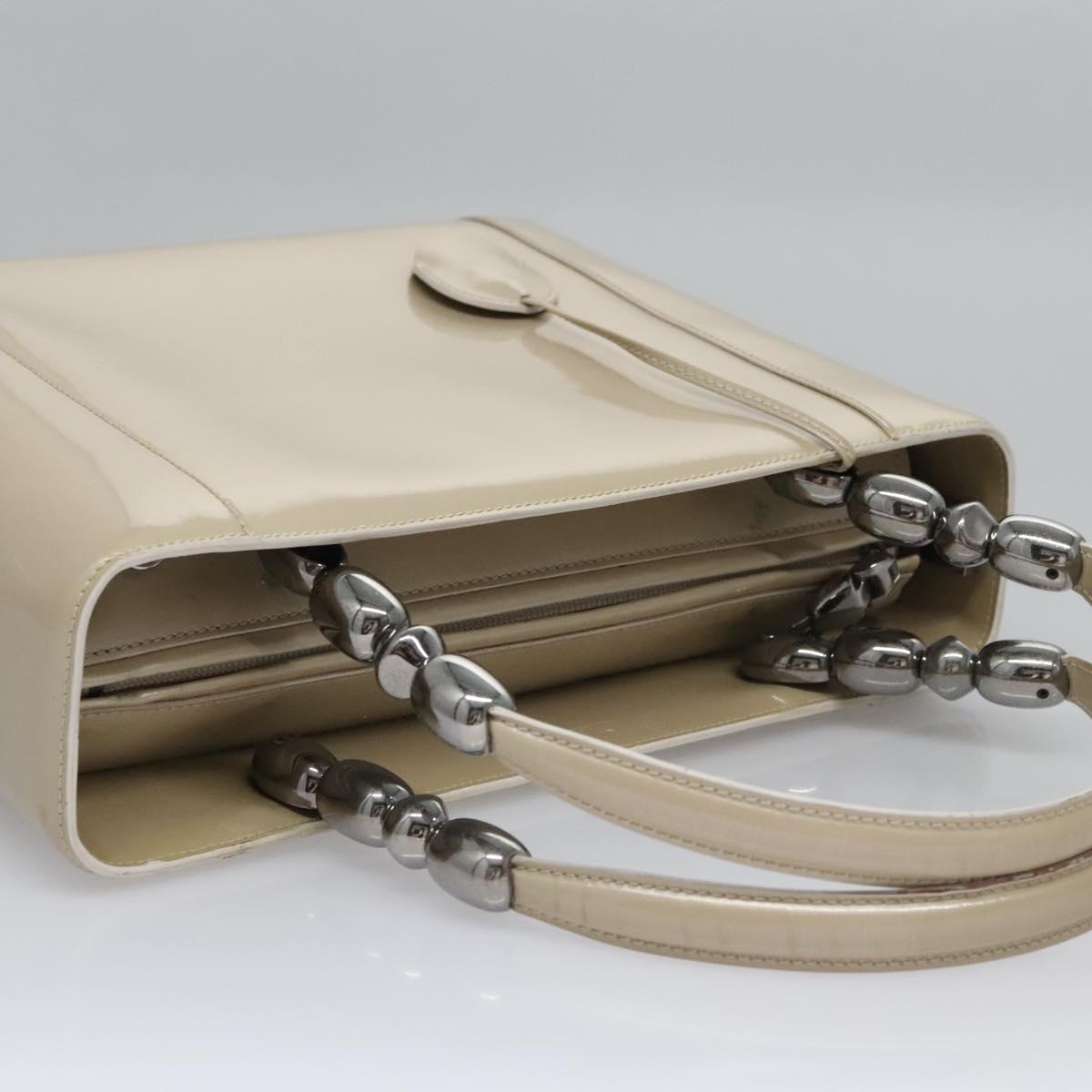 Christian Dior Maris Pearl Bag Patent leather 2way Beige MA-0949 Auth ep7794