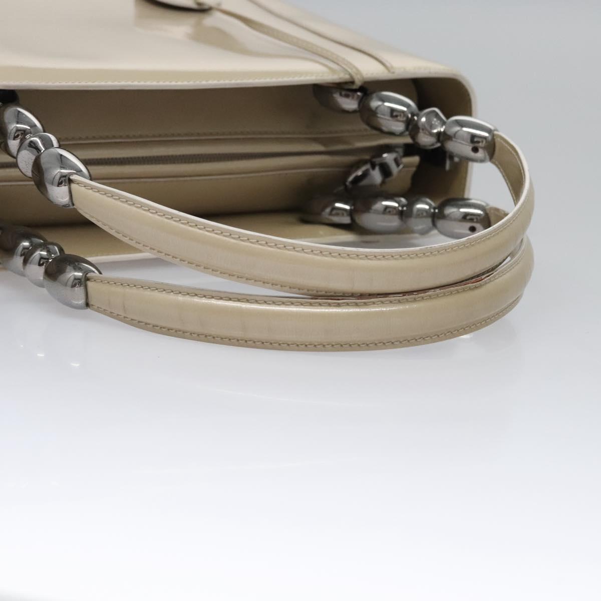 Christian Dior Maris Pearl Bag Patent leather 2way Beige MA-0949 Auth ep7794