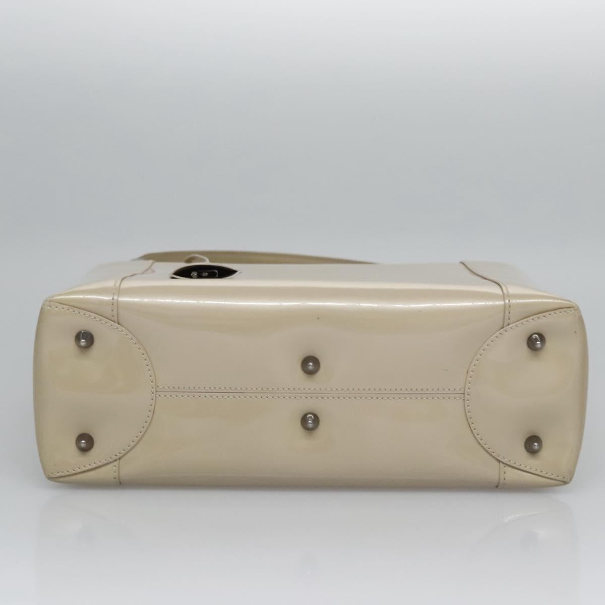 Christian Dior Maris Pearl Bag Patent leather 2way Beige MA-0949 Auth ep7794