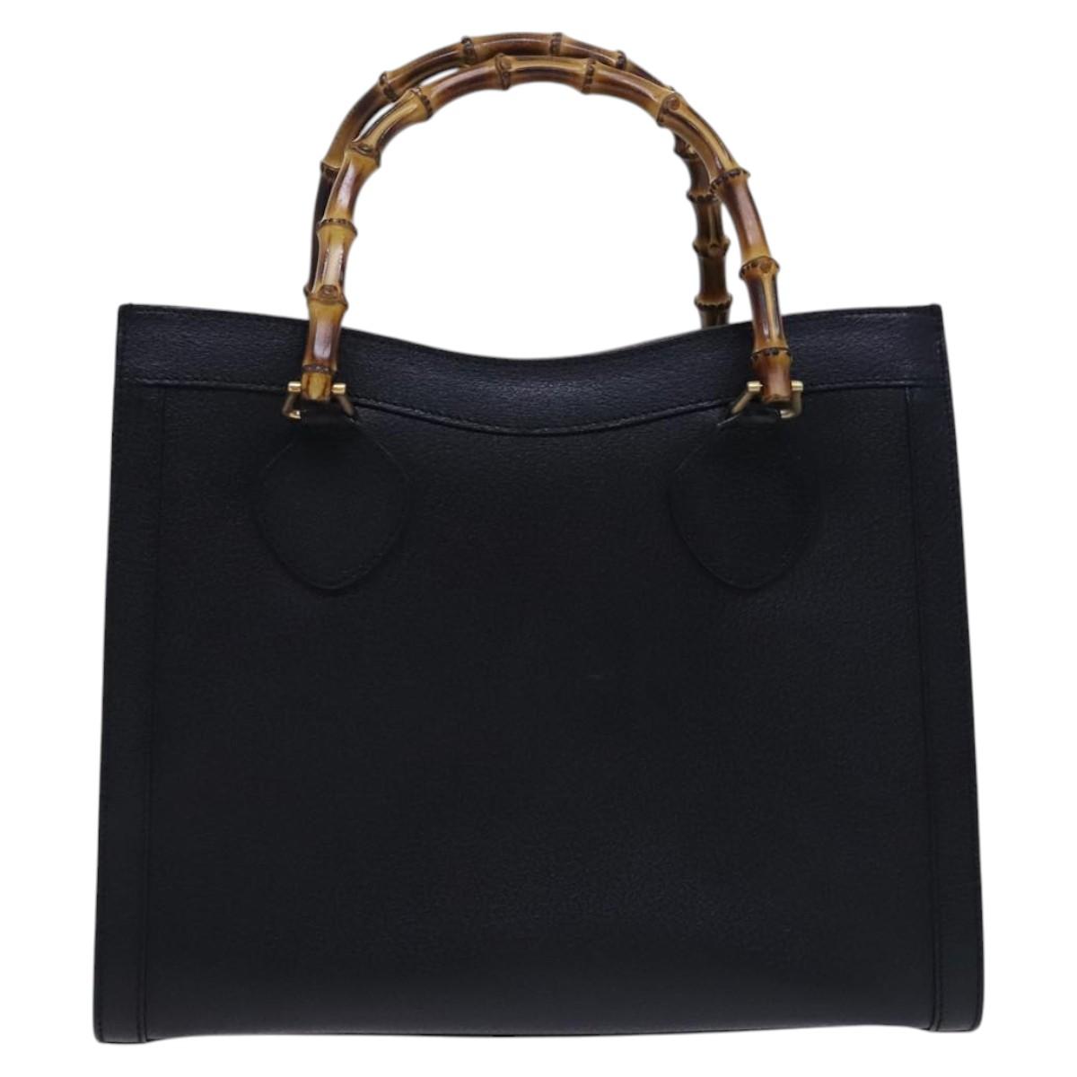 GUCCI Bamboo Hand Bag Leather Black Gold 002 1186 0260 Auth ep7827