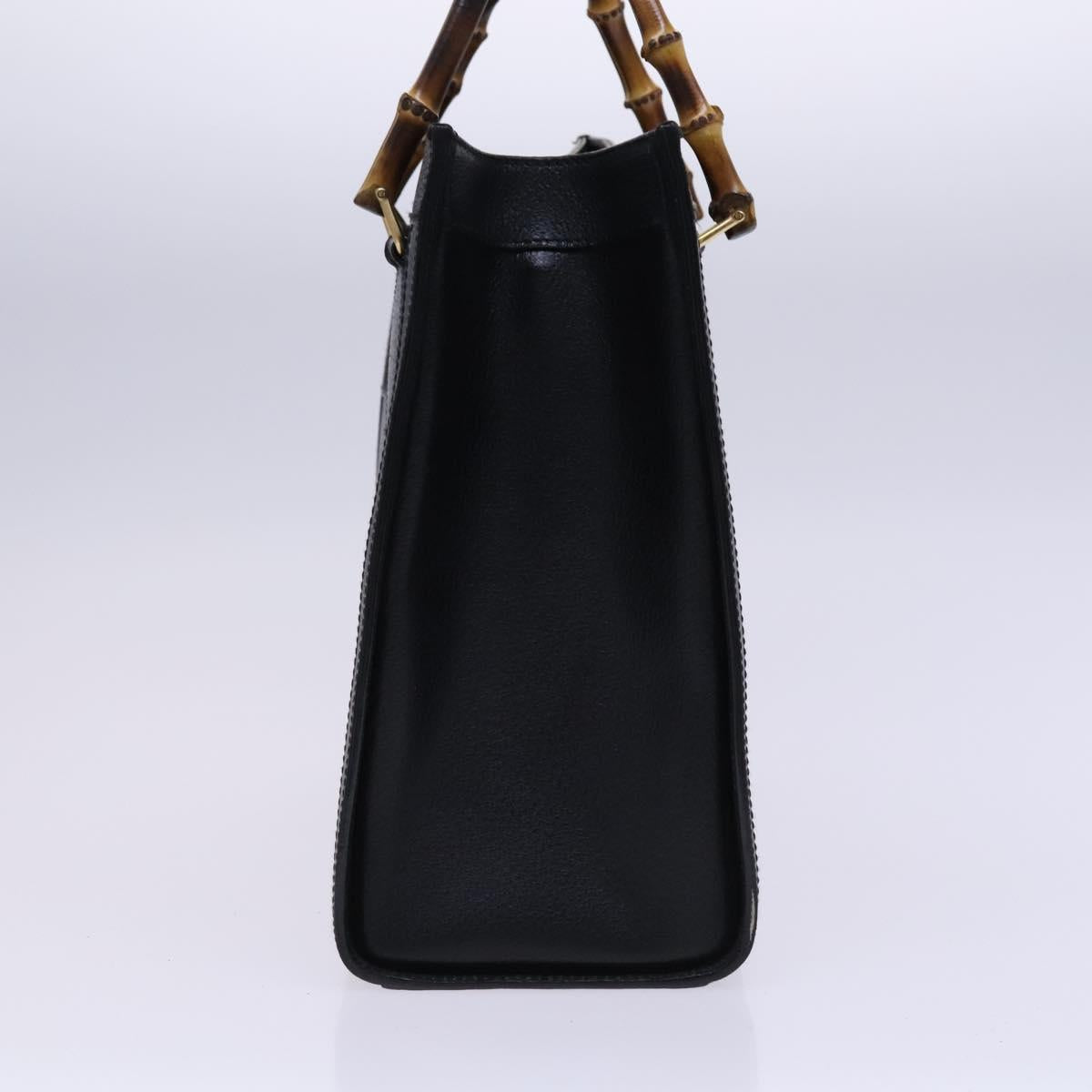 GUCCI Bamboo Hand Bag Leather Black Gold 002 1186 0260 Auth ep7827