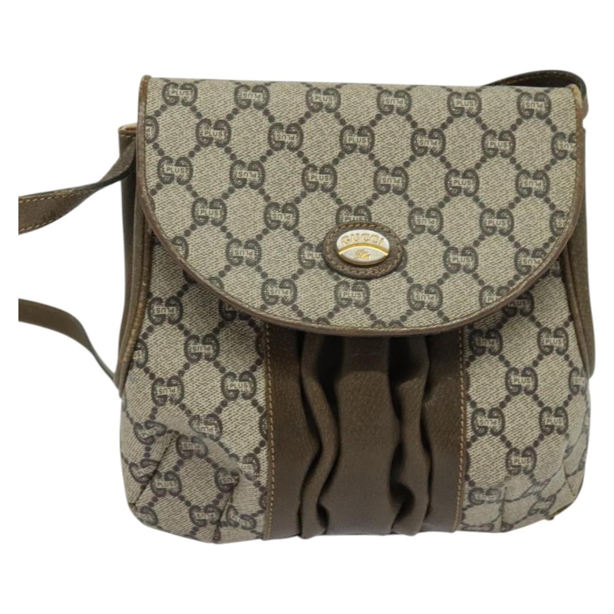 GUCCI GG Plus Supreme Shoulder Bag PVC Leather Beige Auth ep7829