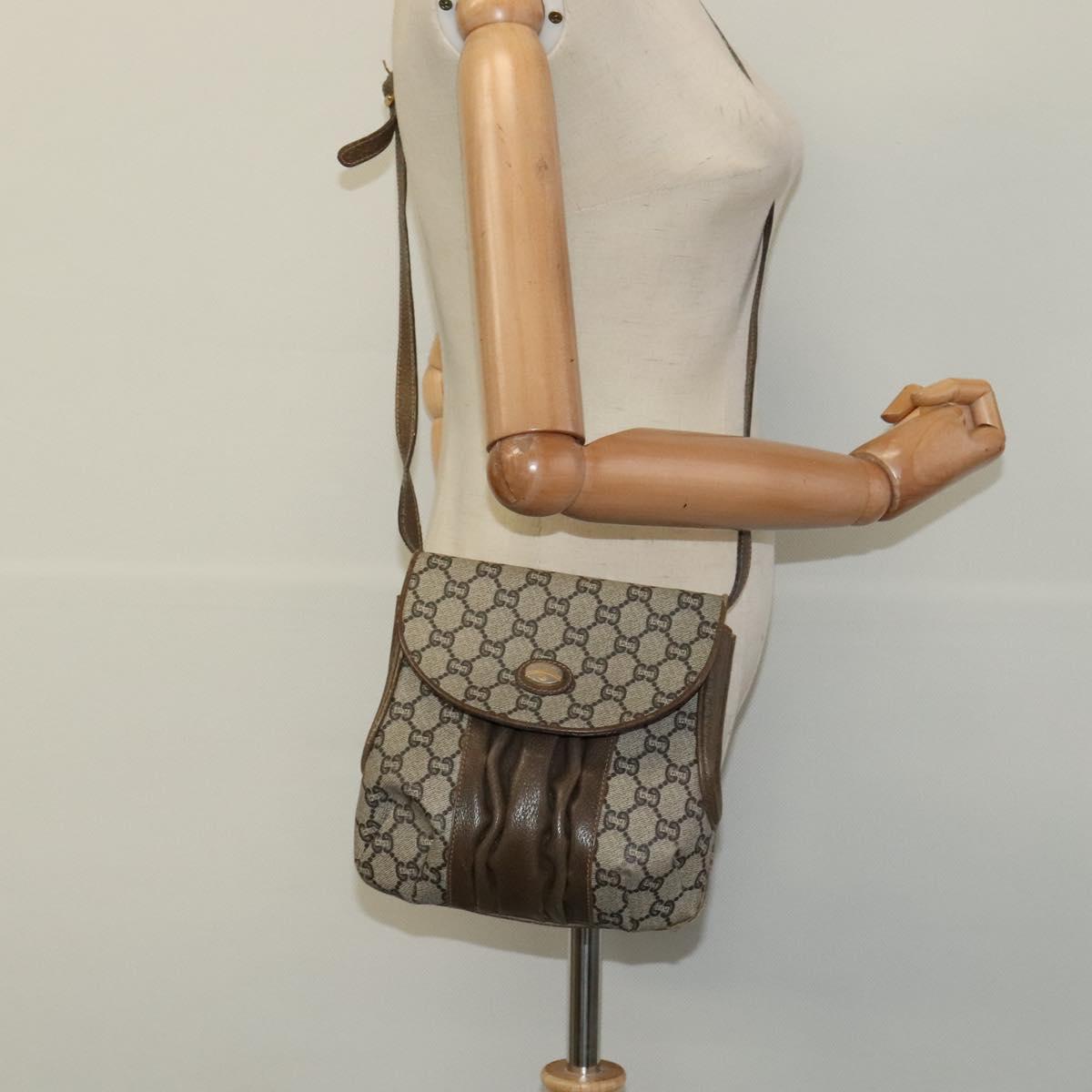 GUCCI GG Plus Supreme Shoulder Bag PVC Leather Beige Auth ep7829