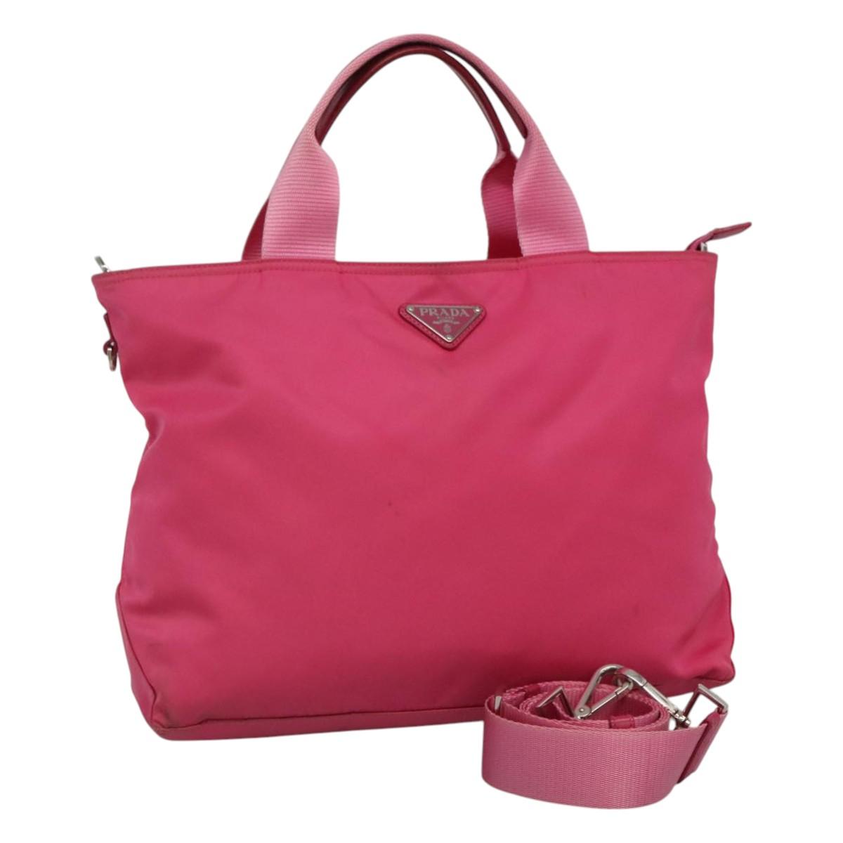 PRADA Hand Bag Nylon 2way Pink Silver Auth ep7842
