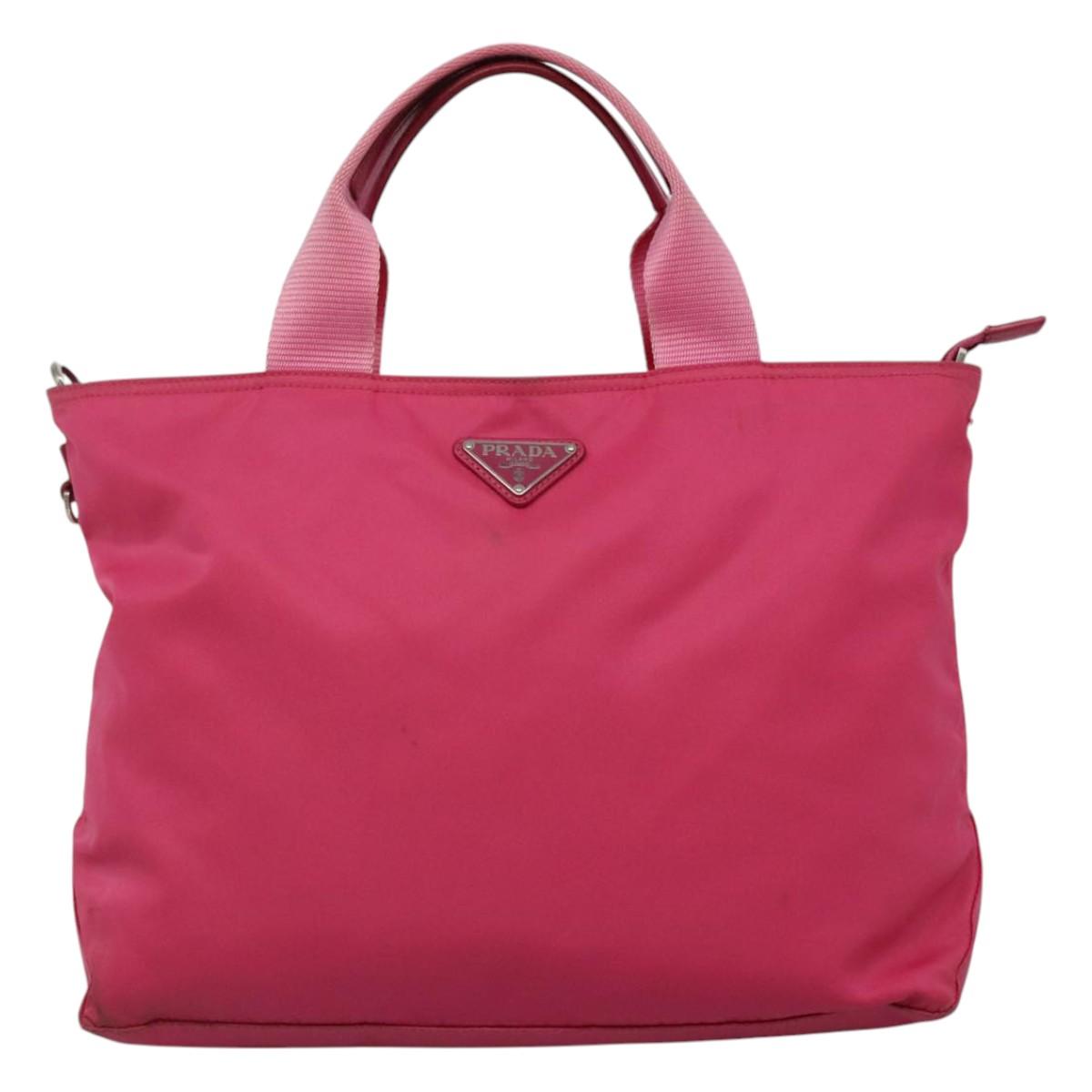 PRADA Hand Bag Nylon 2way Pink Silver Auth ep7842