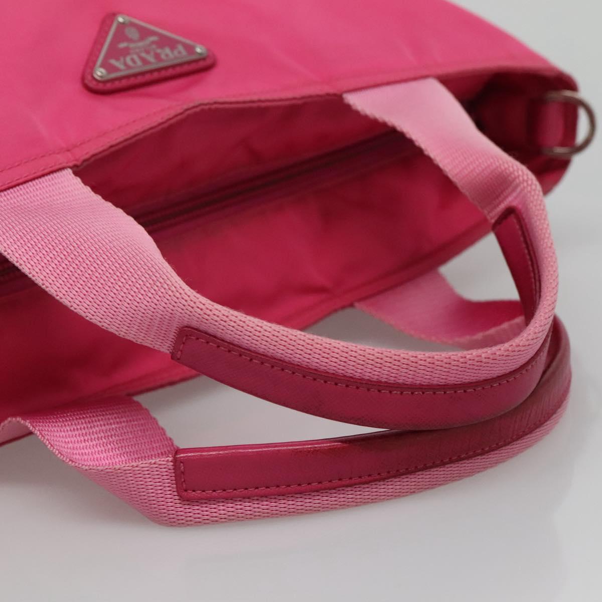 PRADA Hand Bag Nylon 2way Pink Silver Auth ep7842