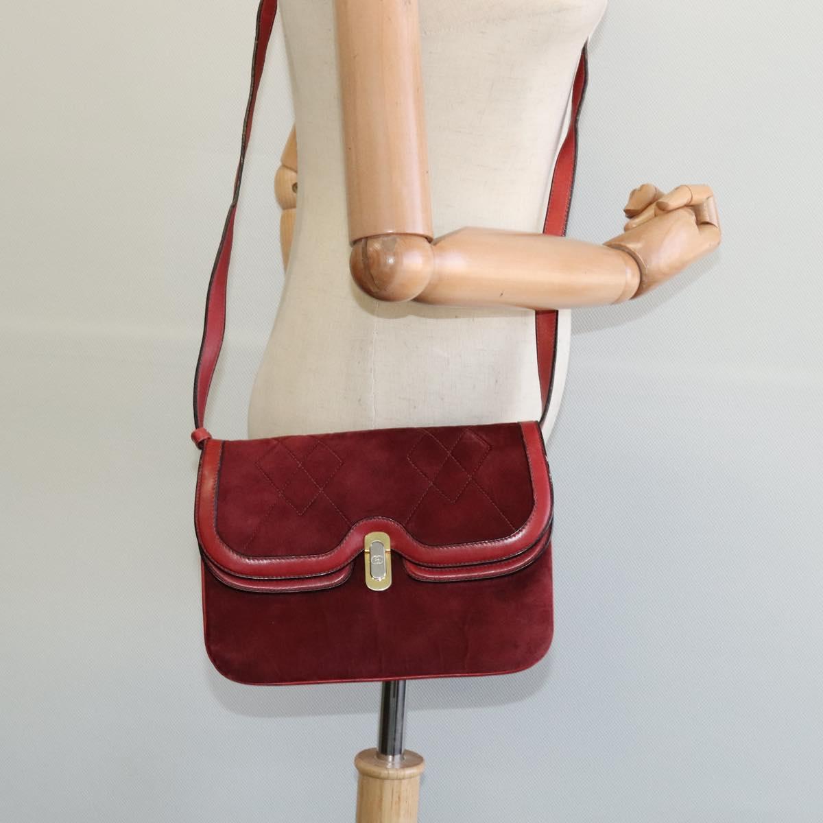 GUCCI Shoulder Bag Suede Vintage Red Gold Auth ep7843