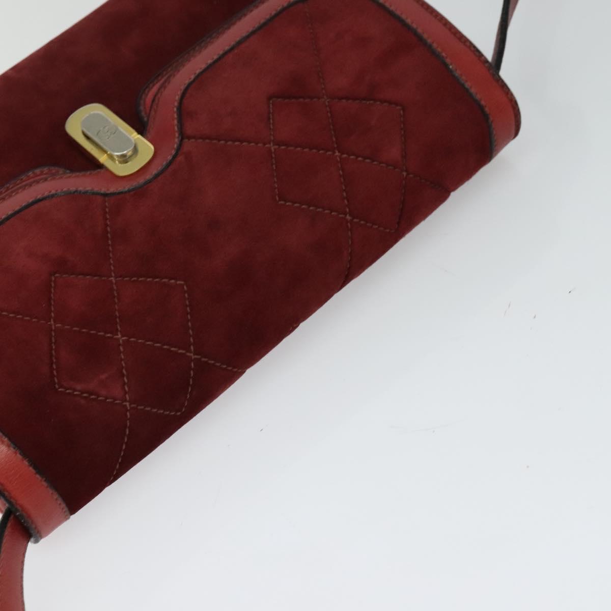 GUCCI Shoulder Bag Suede Vintage Red Gold Auth ep7843