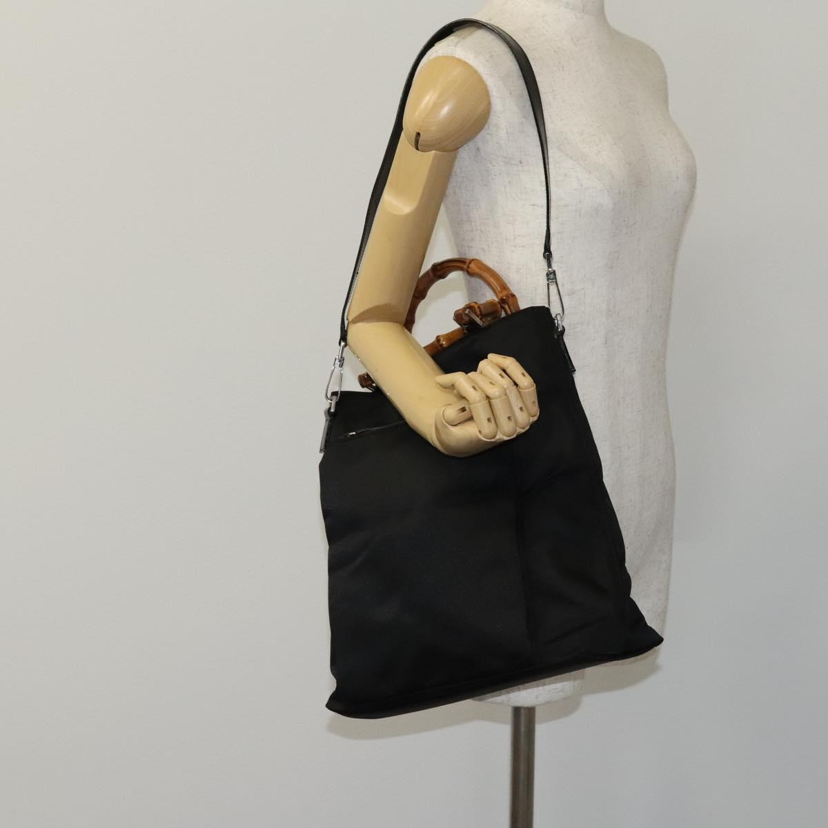GUCCI Bamboo Hand Bag Nylon 2way Black Silver 002 2122 0506 Auth ep7846