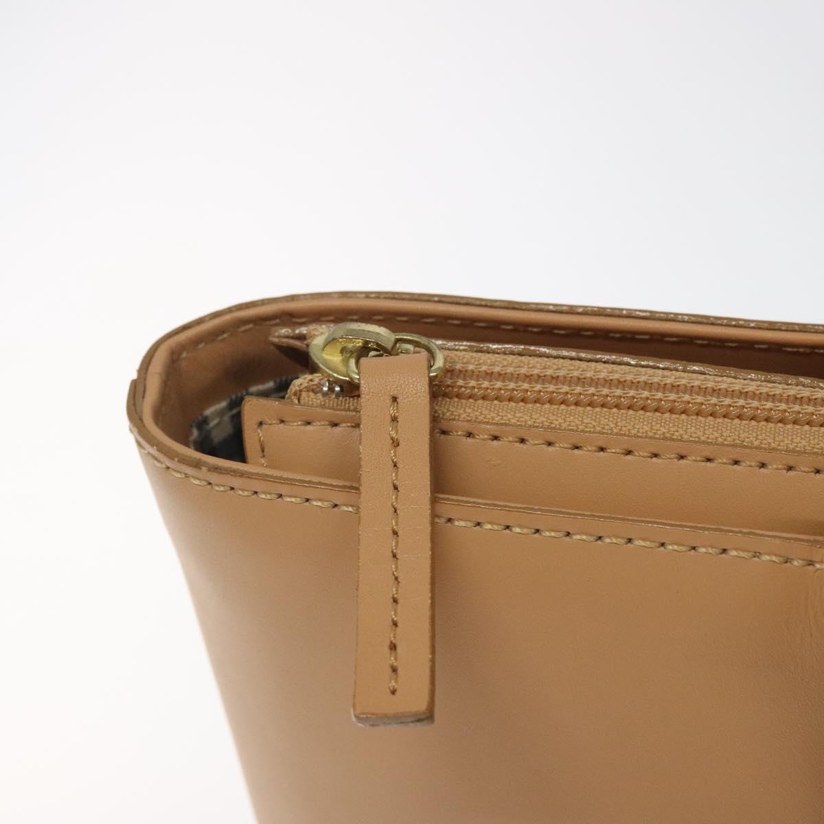 BURBERRY Hand Bag Leather Beige Gold Auth ep7923