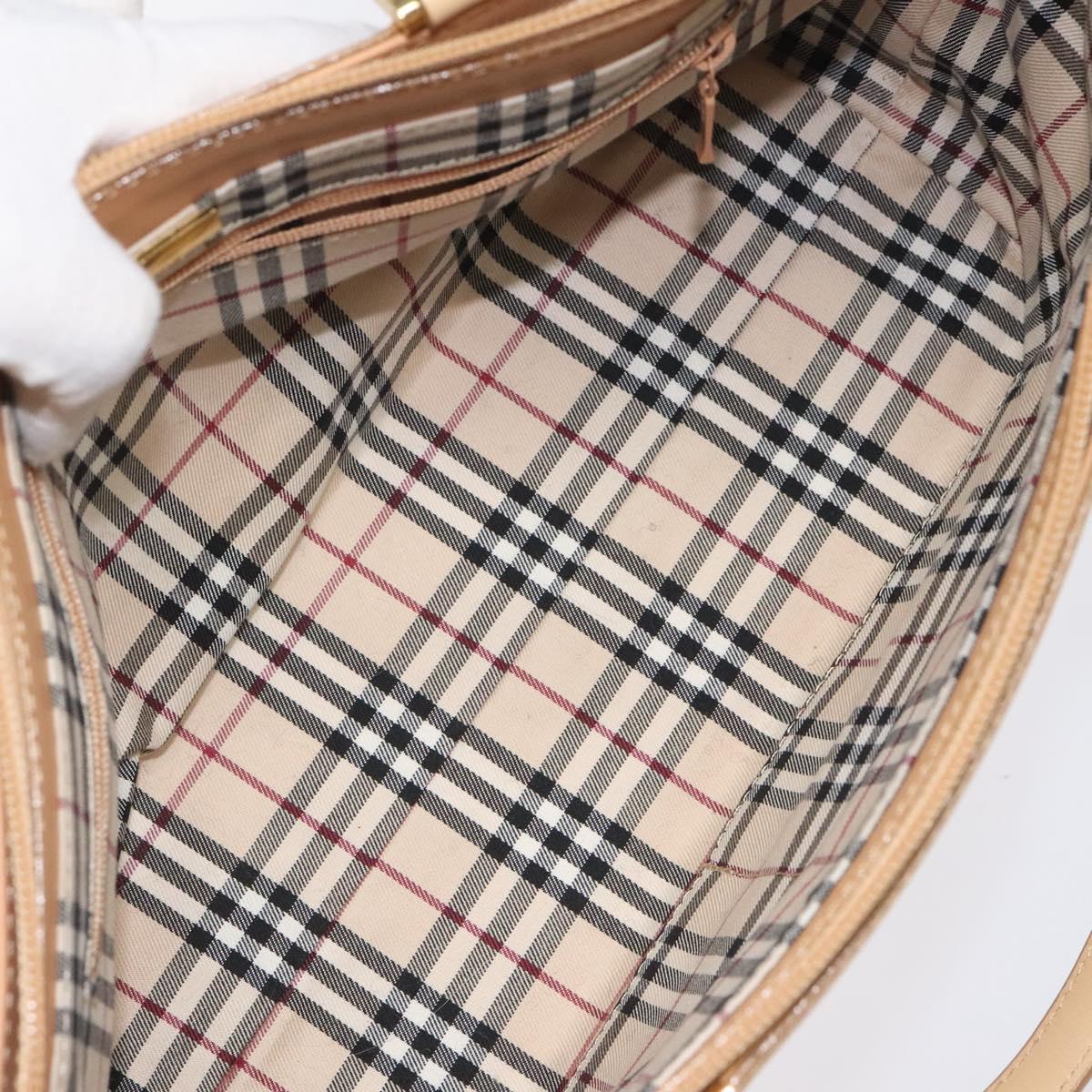 BURBERRY Hand Bag Leather Beige Gold Auth ep7923