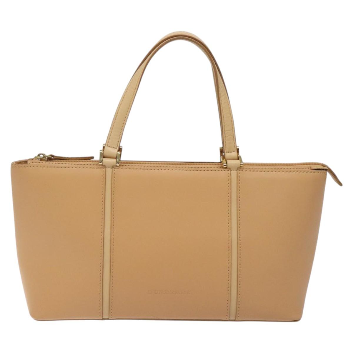 BURBERRY Hand Bag Leather Beige Gold Auth ep7923