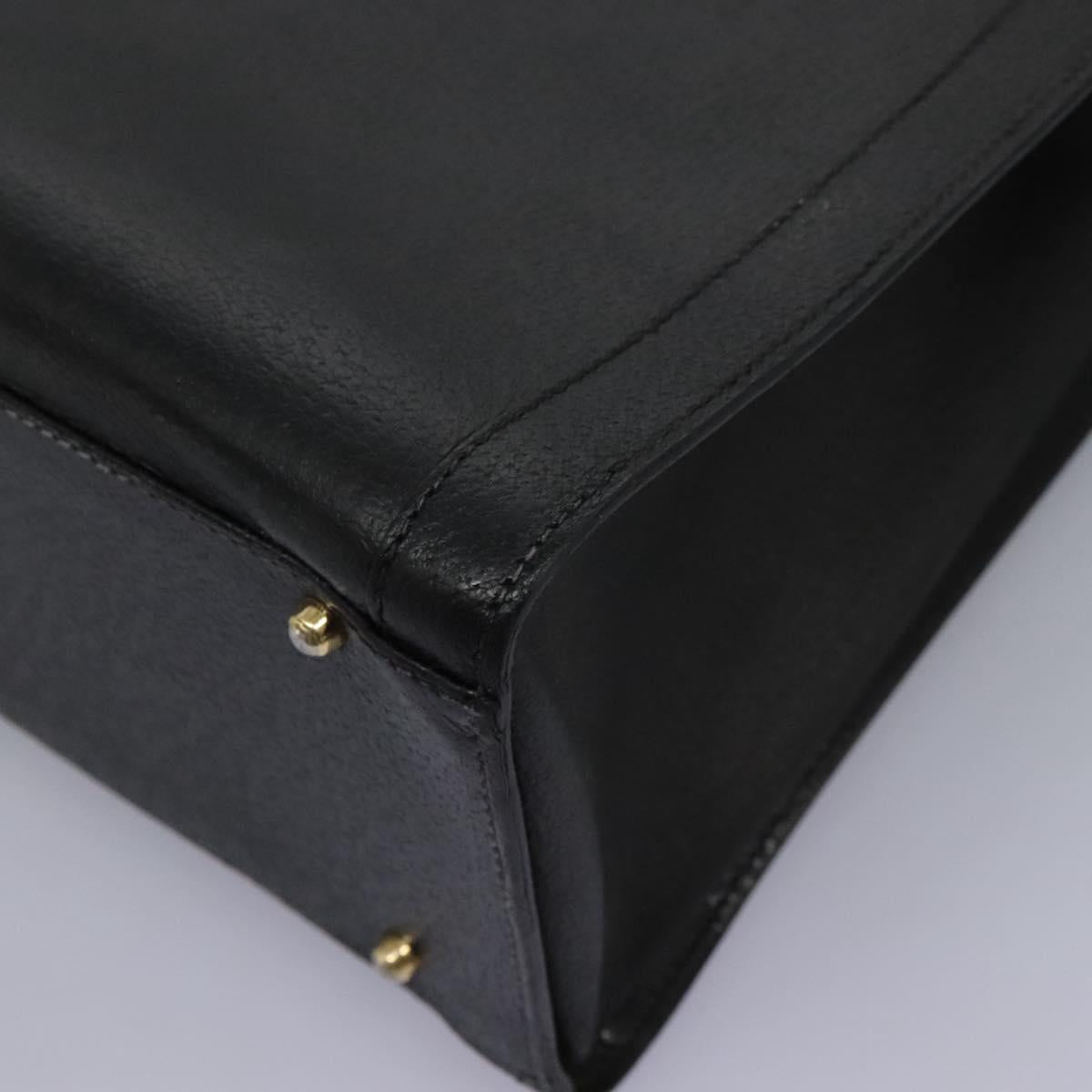 GUCCI Bamboo Hand Bag Leather Black Gold 002 1095 0260 Auth ep7975