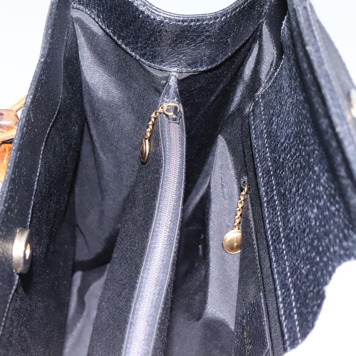 GUCCI Bamboo Hand Bag Leather Black Gold 002 1095 0260 Auth ep7975