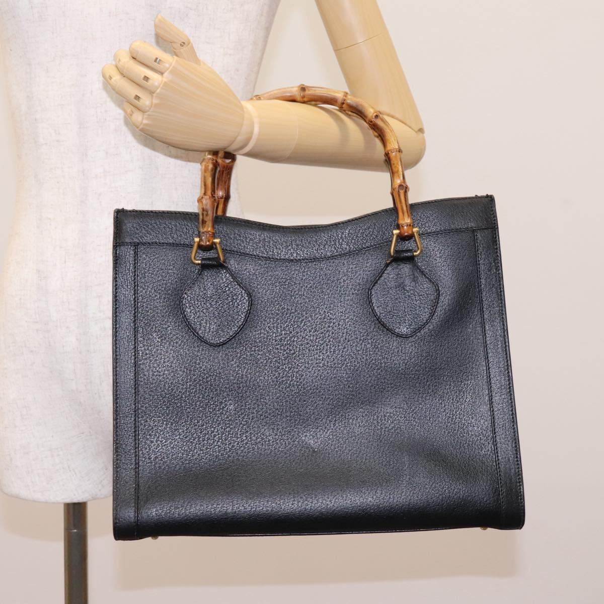 GUCCI Bamboo Hand Bag Leather Black Gold 002 1095 0260 Auth ep7975