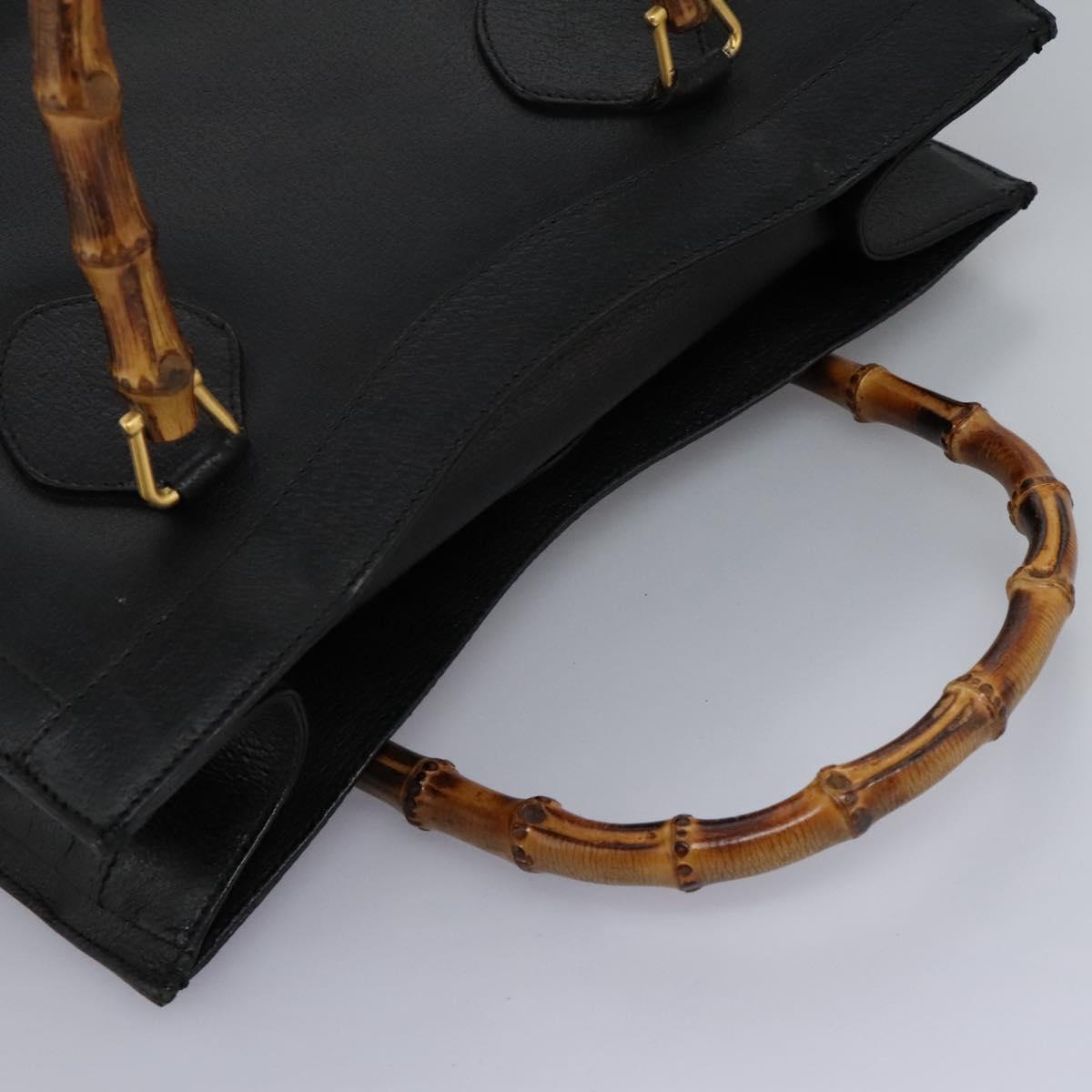 GUCCI Bamboo Hand Bag Leather Black Gold 002 1095 0260 Auth ep7975