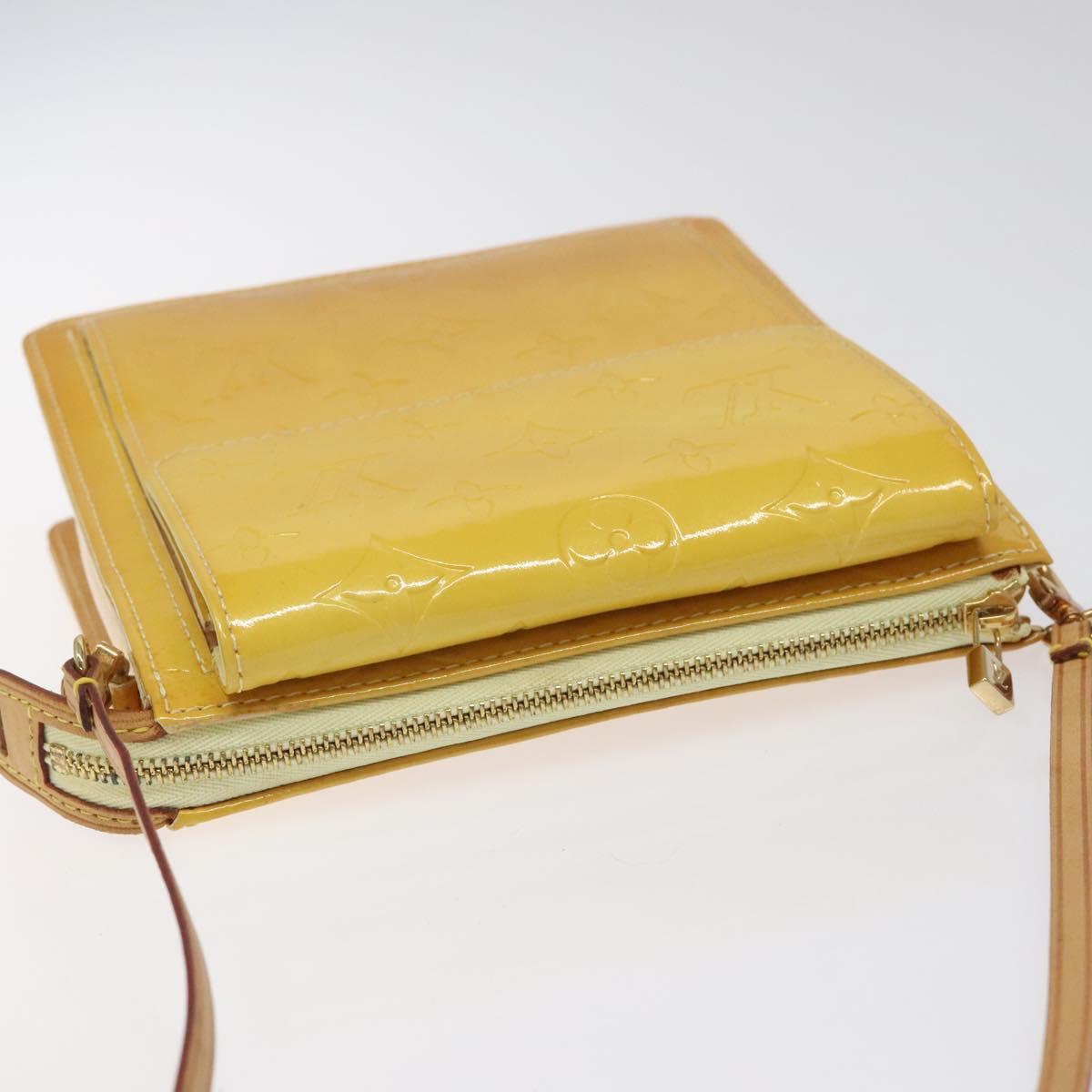 LOUIS VUITTON Monogram Vernis Motto Pouch Lime Yellow M91059 LV Auth ep7977