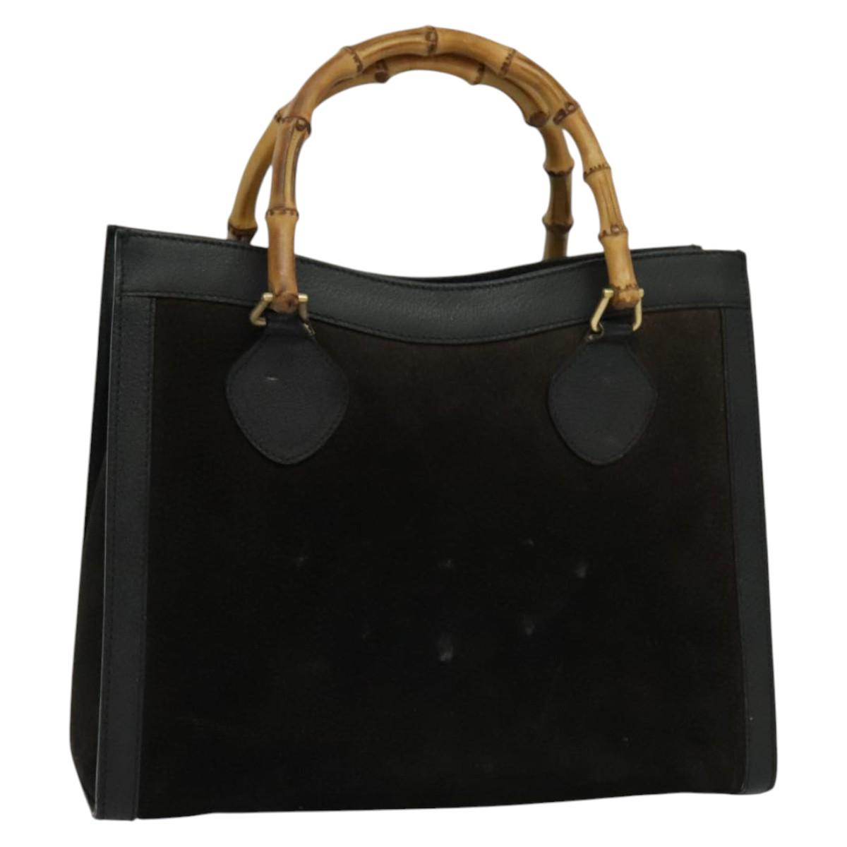 GUCCI Bamboo Tote Bag Suede Black Gold 002 1136 0260 Auth ep7981